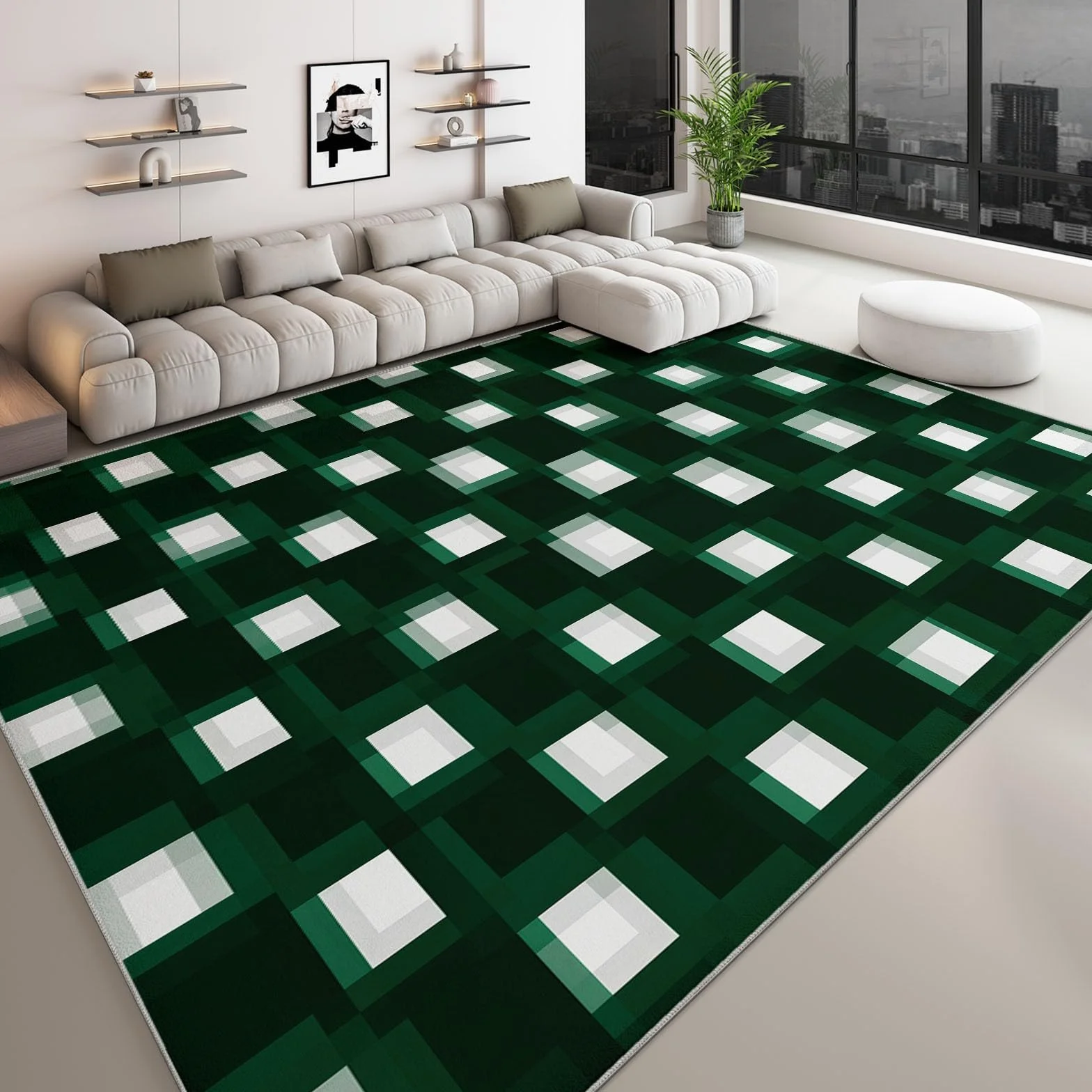Dywan można prać w pralce, 180 x 240 cm, abstrakcyjna geometria krótki runo, nie gubi włosia, dywan antypoślizgowy - gra w szachownicę diamentowe klocki dywan z nadrukiem do salonu, sypialni, kuchni