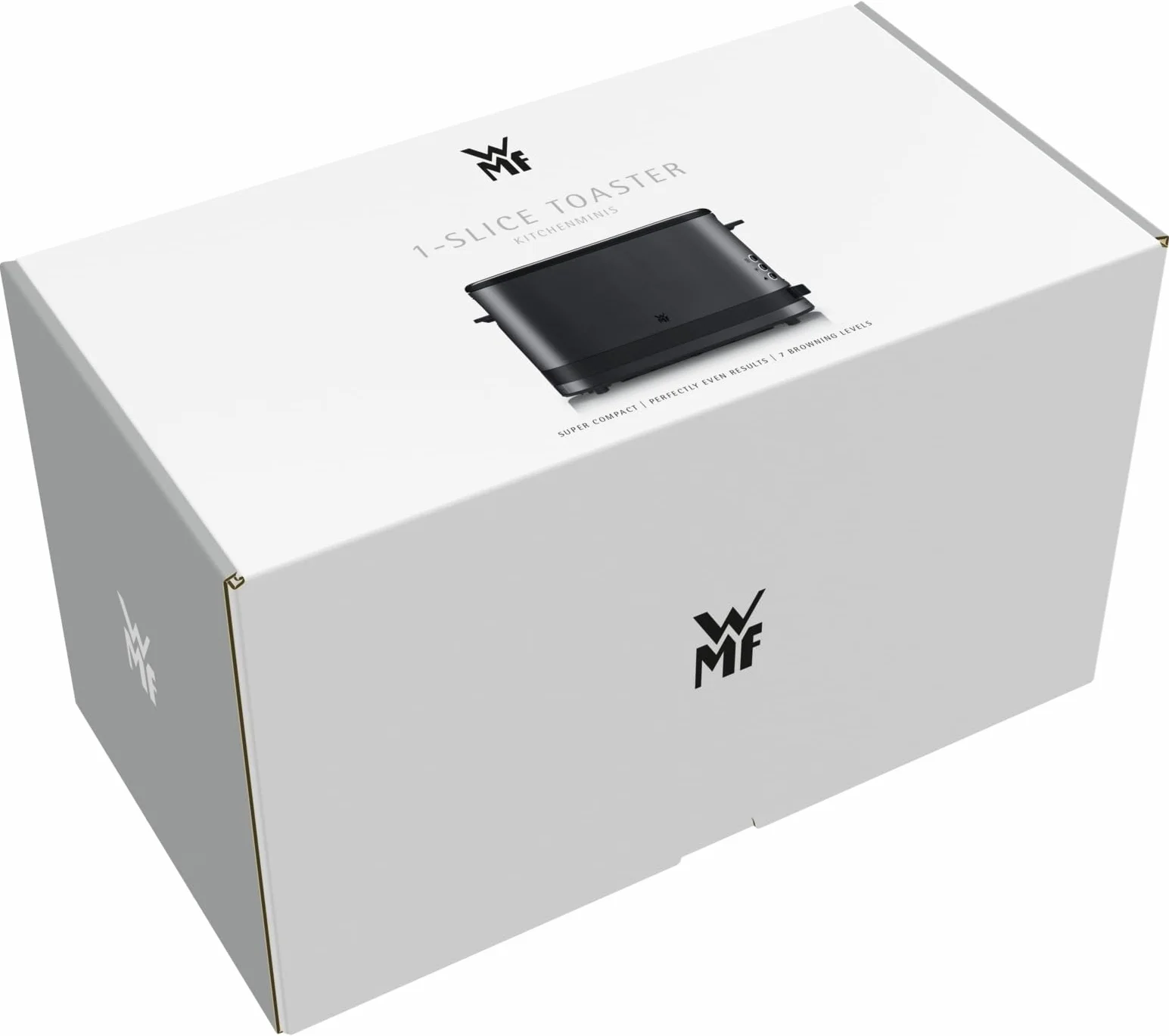 WMF Küchenminis toster 1 kromkowy z nasadką do bułek, na 1 szybę XXL, funkcja rozmrażania, toster z długim szczeliną z 7 poziomami opiekania, 600 W, stal nierdzewna, czarny matowy