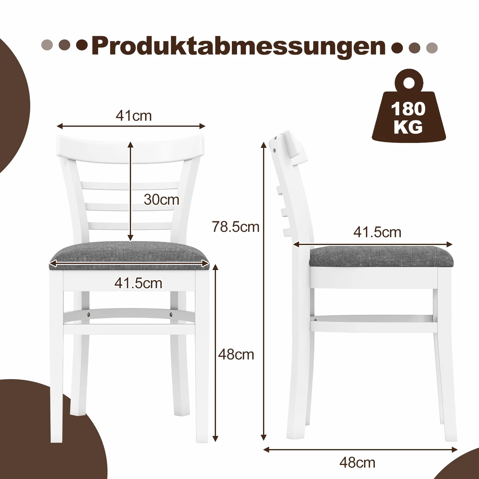 COSTWAY Krzesła do jadalni, zestaw 2 sztuk, krzesło kuchenne drewniane, krzesła do jadalni z wyściełanym siedziskiem, tapicerowane krzesła drewniane, obciążenie do 180 kg, krzesła do jadalni, kuchni