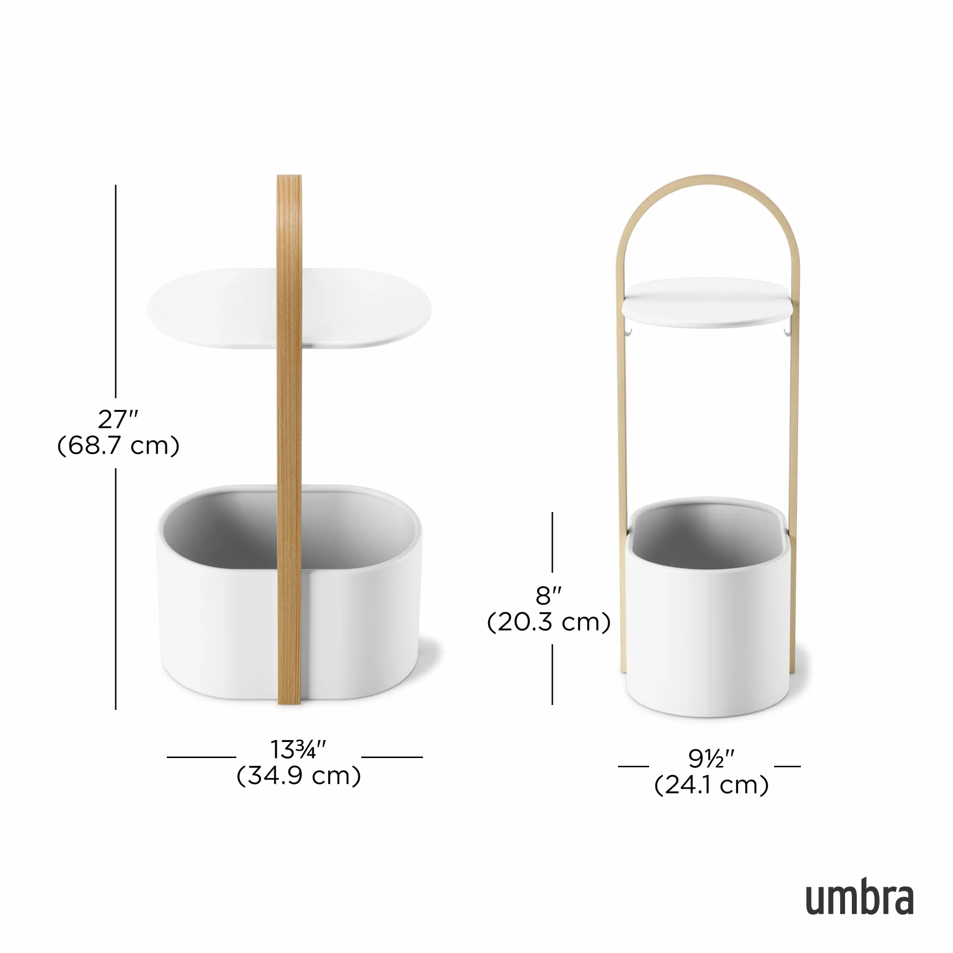 Umbra Bellwood stolik pomocniczy z półką i kanałem na kable, stal/drewno łukowe, biały/naturalny