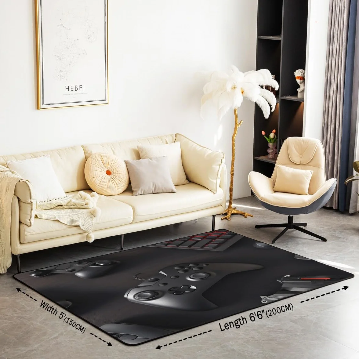 Loussiesd Dywan do salonu dla graczy, 100 x 150 cm, gamingowy dywan akcentujący dla chłopców, dziewcząt, nastolatków, nowoczesny kontroler konsoli do gier, wewnętrzna mata podłogowa, joystick, ziemia,