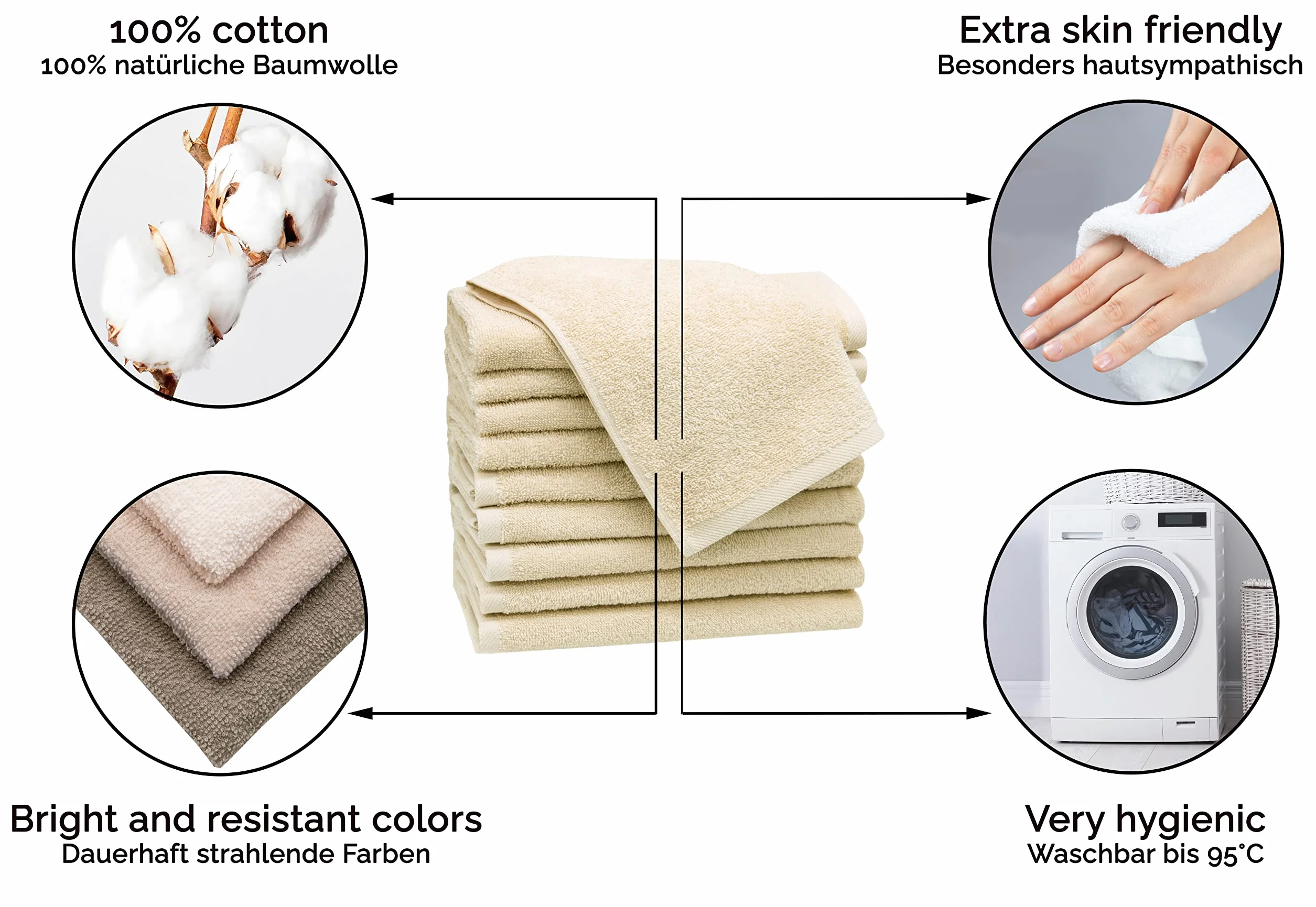ZOLLNER Zestaw 10 ręczników 30x50 cm bawełna jasnobrązowy
