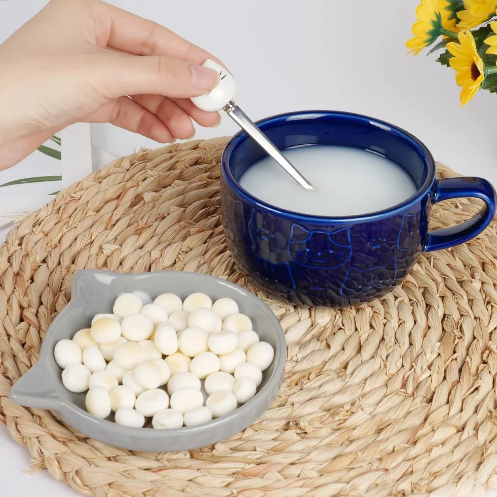 HOTUT Uroczy ceramiczny kubek dla kota, 300 ml z pokrywką, zestaw filiżanek do kawy, śniadaniowy, prezenty świąteczne dla córki, syna, przyjaciół, rodziny - niebieski