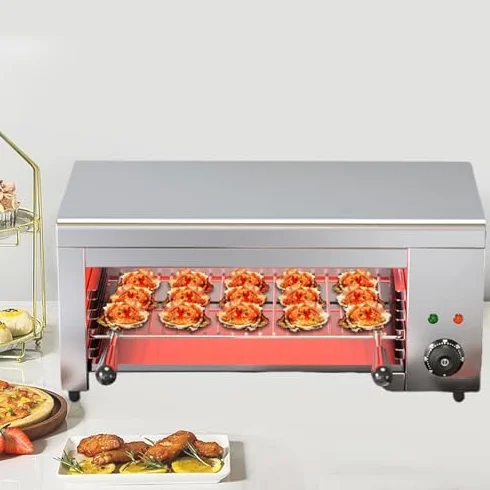 Komercyjny grill ścienny na pieczywo górskie, 2000 W, ze stali nierdzewnej, regulacja temperatury, zdejmowany talerz na tłuszcz do restauracji, topienia sera i steków