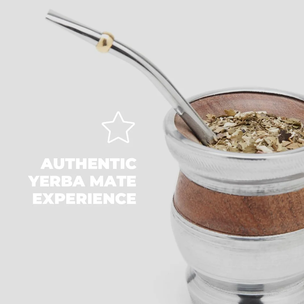 BALIBETOV Yerba Mate zestaw tykwy drewnianej – tradycyjny chleb świętojański i aluminiowy (kubek mate) z bombillą (słomka Yerba Mate) (drewno z aluminiową podstawą) (drewno karobowe z aluminiową