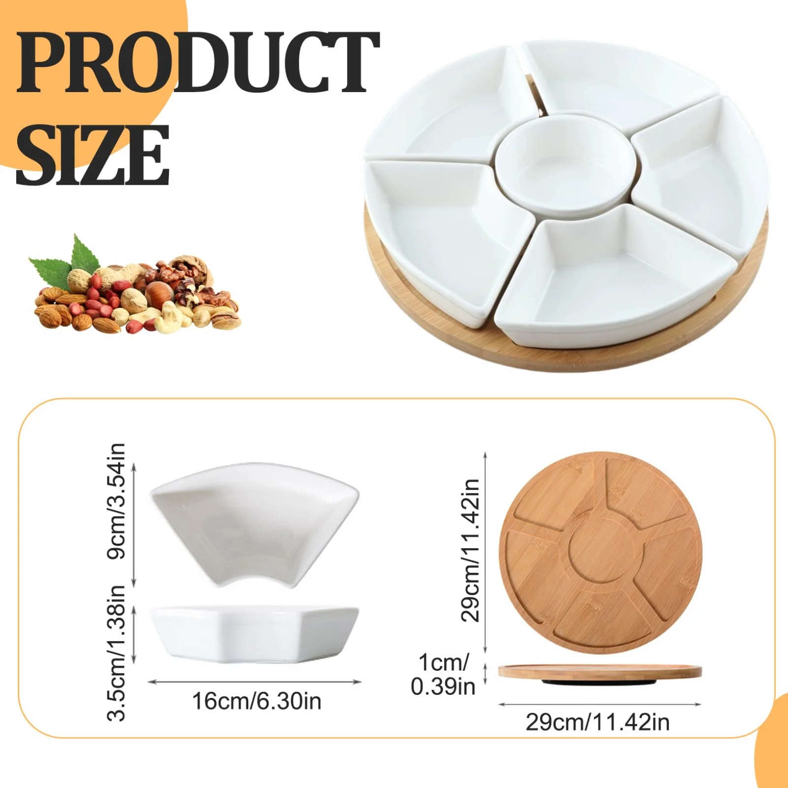 Obrotowy zestaw do dipów i ceramiczne talerze do serwowania, podzielona miska na warzywa i owoce, obrotowa taca na przekąski na imprezy, zdejmowane naczynia do serwowania, idealna do rozrywki.