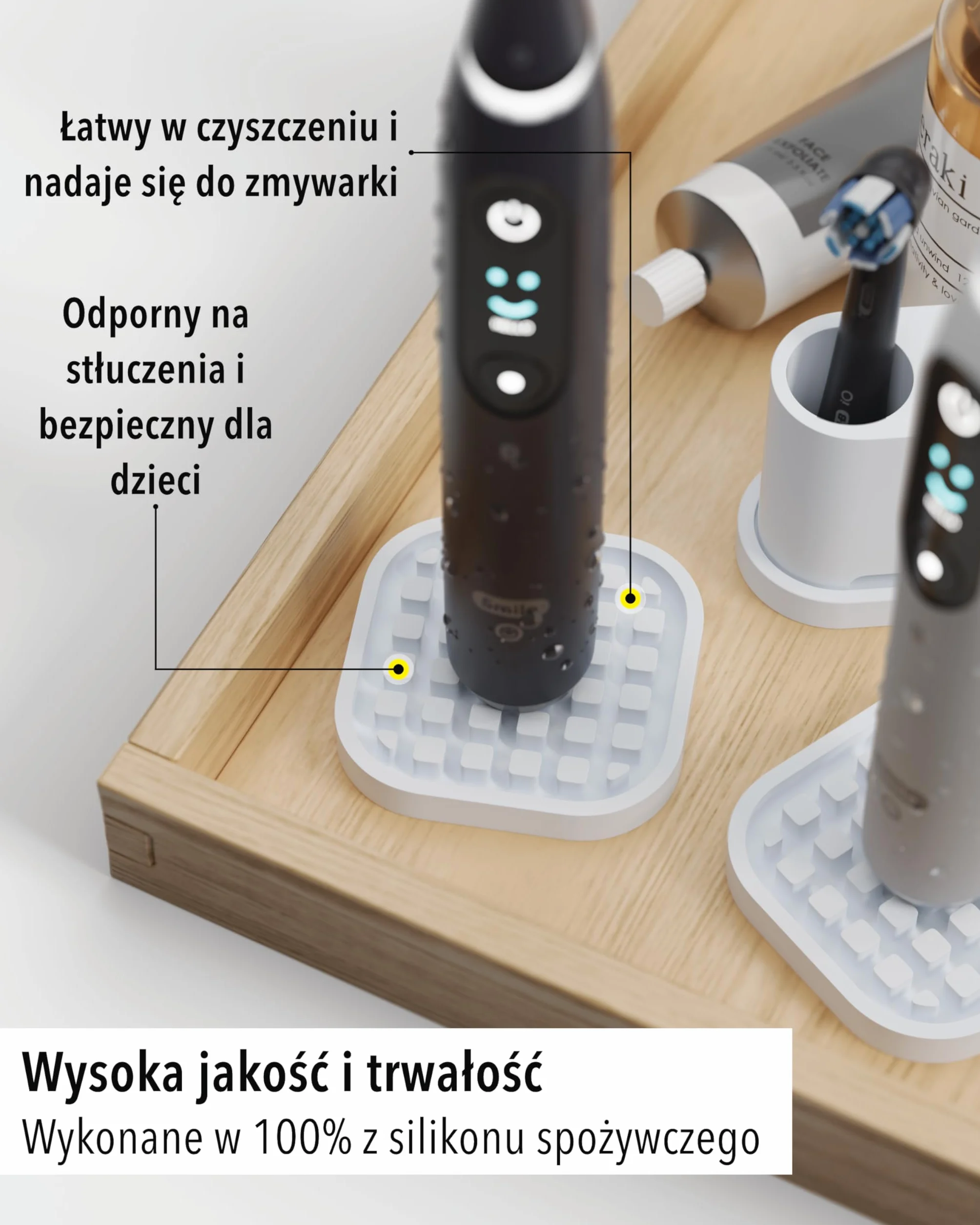 Zestaw 2 podstawek na szczoteczki elektryczne silikon spożywczy Biały