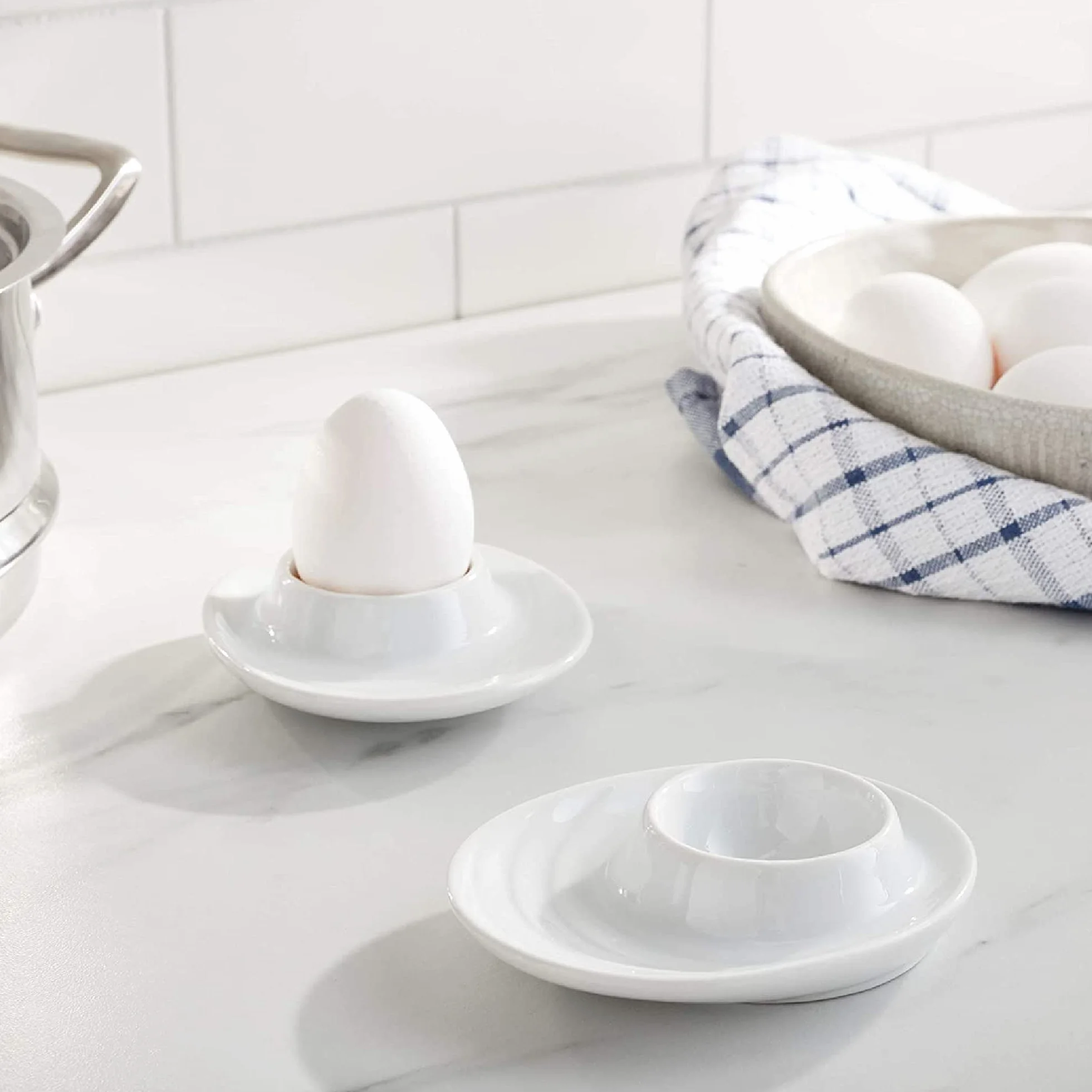 Kuchenprofi 0750828202 kubki do jajek, zestaw 2 szt. z twardej porcelany, białe, 8,5 cm na 10 cm