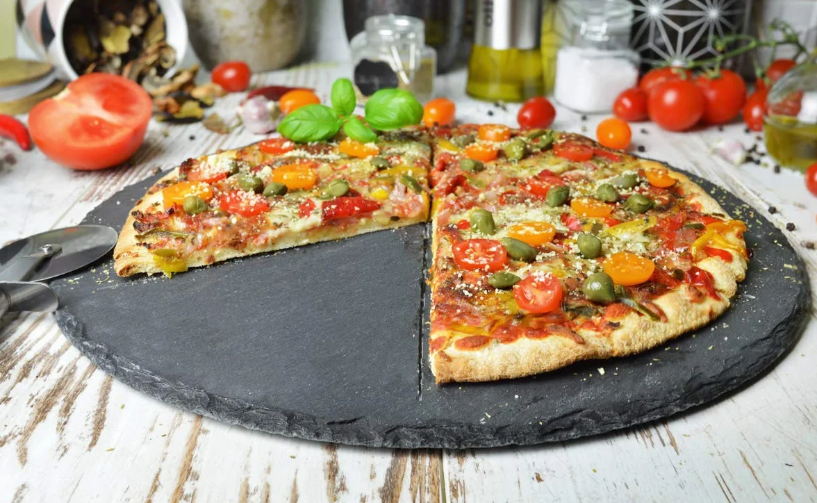 Sendez Zestaw talerzy do pizzy ø36 cm z łupka z nożem do pizzy deska do krojenia pizzy deska do pizzy