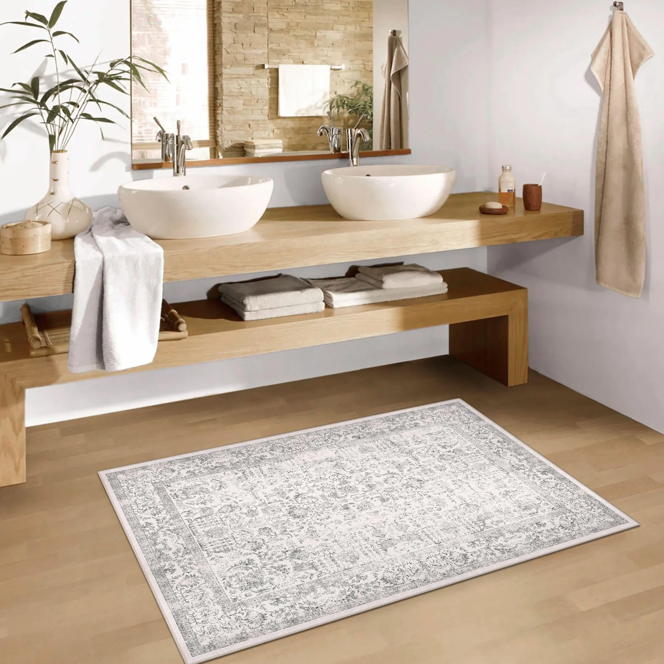 HUGEAR Vintage Dywaniki Maly Dywany 60x90cm Szary Antypoślizgowy Zmywalne Kuchni Sypialni Wejścia Pralni Iazienkowy Wycieraczka Dywanowa KróTkim WłOsiem