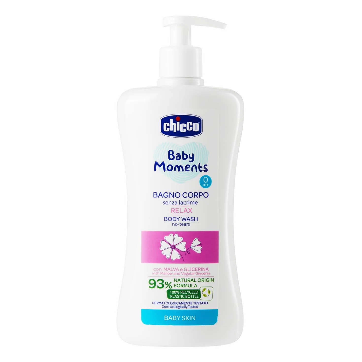 Chicco Baby Moments Kąpiel Ciało Relaks bez Łez, dla Skóry Wrażliwej o Naturalnej Formule, 0+ Miesięcy - 500 ml