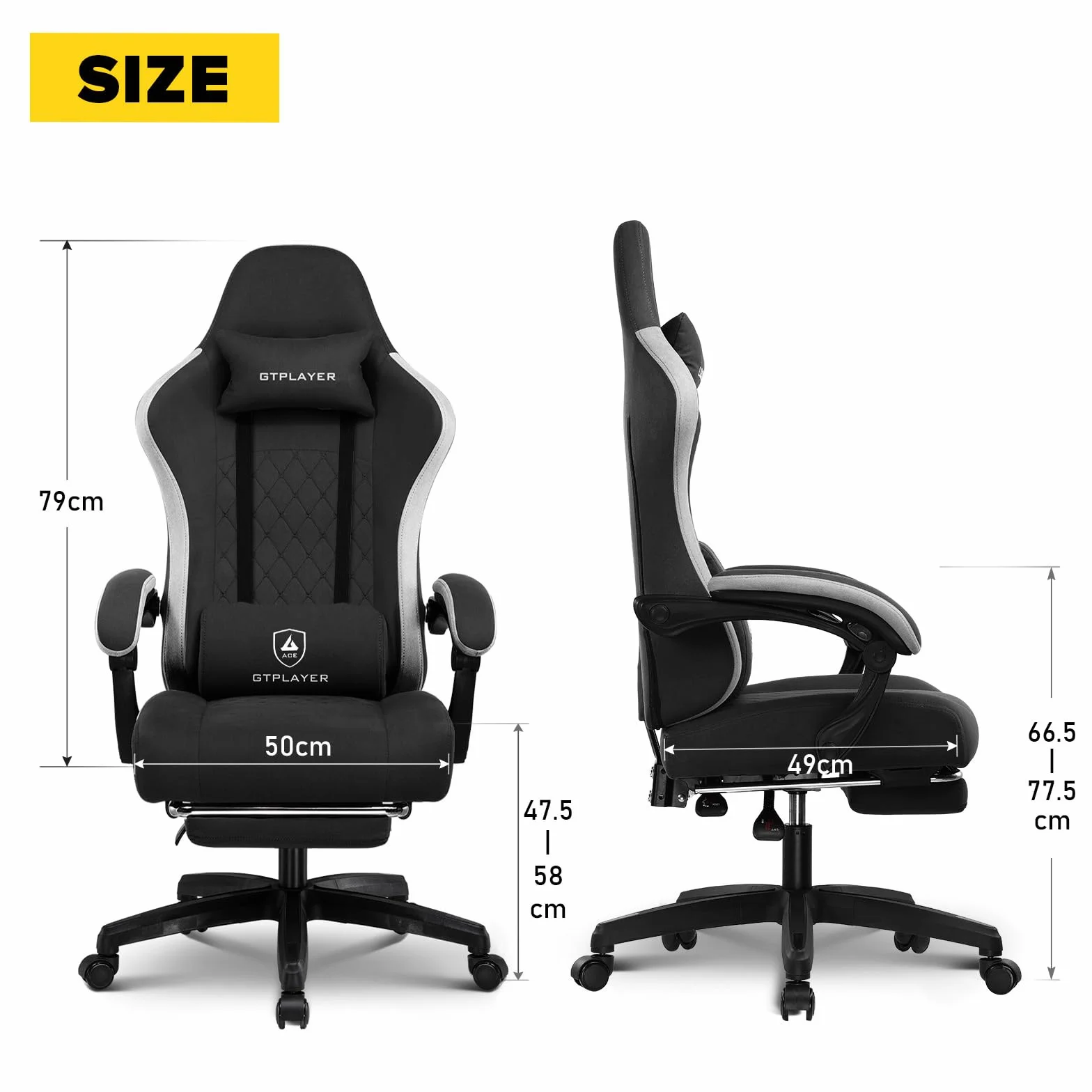 GTPLAYER Fotel gamingowy, komputerowy fotel biurowy z kieszonkową poduszką sprężynową, podłokietnikami i podnóżkiem, ergonomiczne krzesło komputerowe z wysokim oparciem, z podparciem lędźwiowym