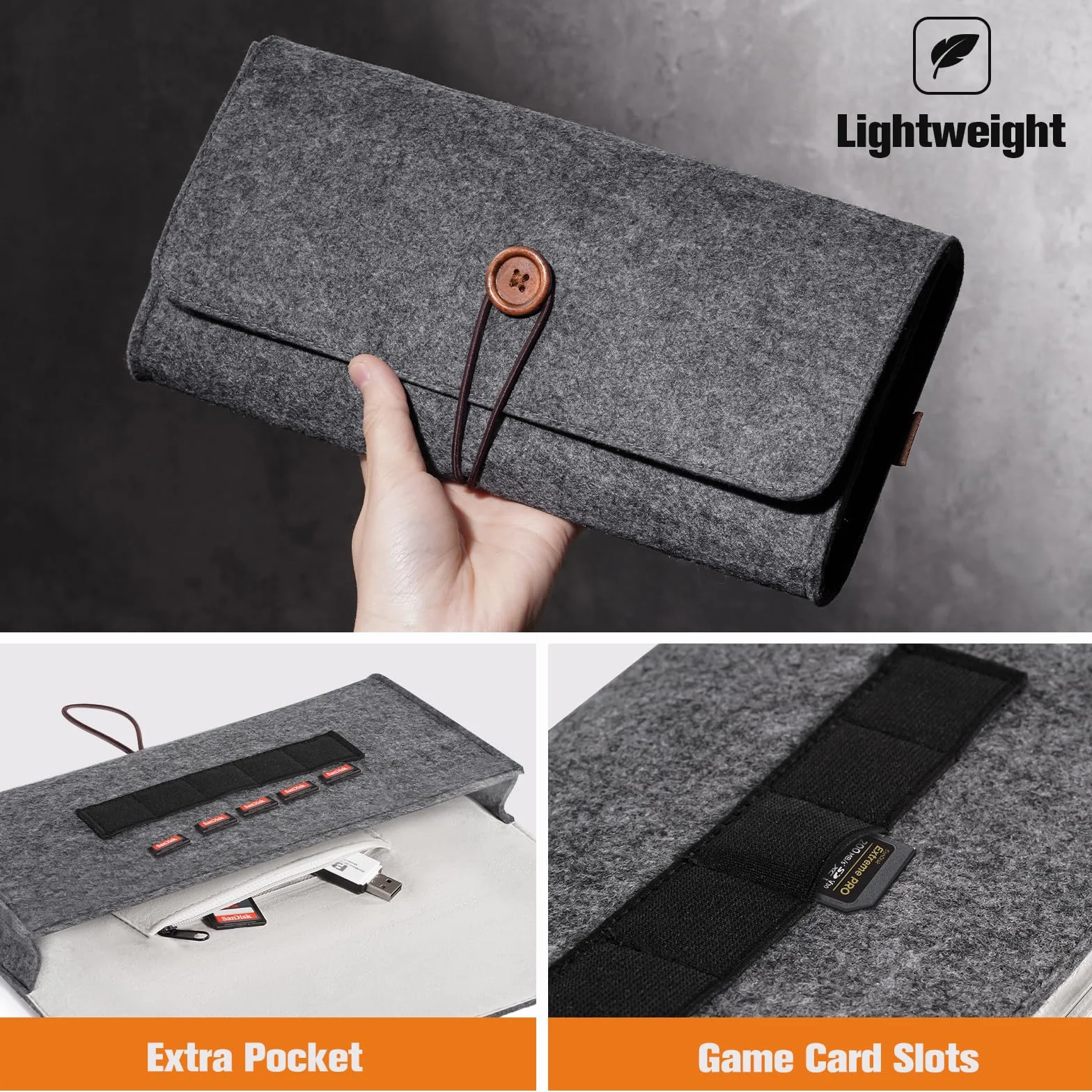 ProCase Futerał filcowy do Nintendo Switch 2 2025, przenośna torba podróżna Slim z 5 uchwytami na kasetę, kolor czarny