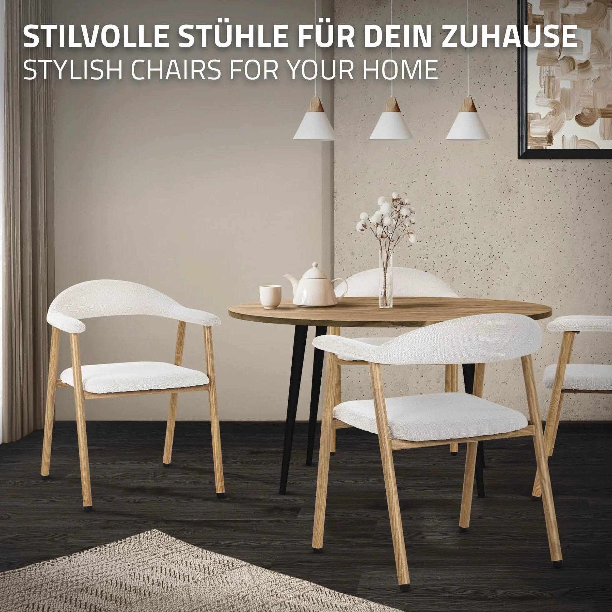ML-Design Krzesla do Jadalni 2 Szt z Podlokietnikami Bezowy, Tapicerowane Krzesla Kuchenne z Oparciem, Ergonomiczne Fotele do Salonu z Tkanina Pleciona i Metalowymi Nogami w Drewnianym Stylu