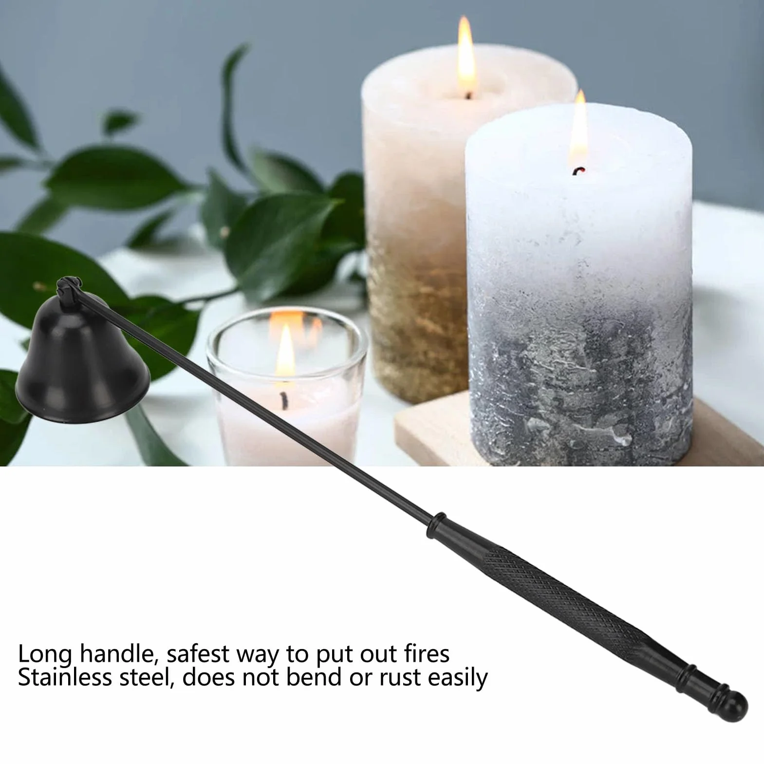 Tłumik Płomienia świecy, Długi Uchwyt, Bezdymny, Stal Nierdzewna, Vintage, Knot świecy, Gaźnik dla Bougie dla Domu (BLACK)