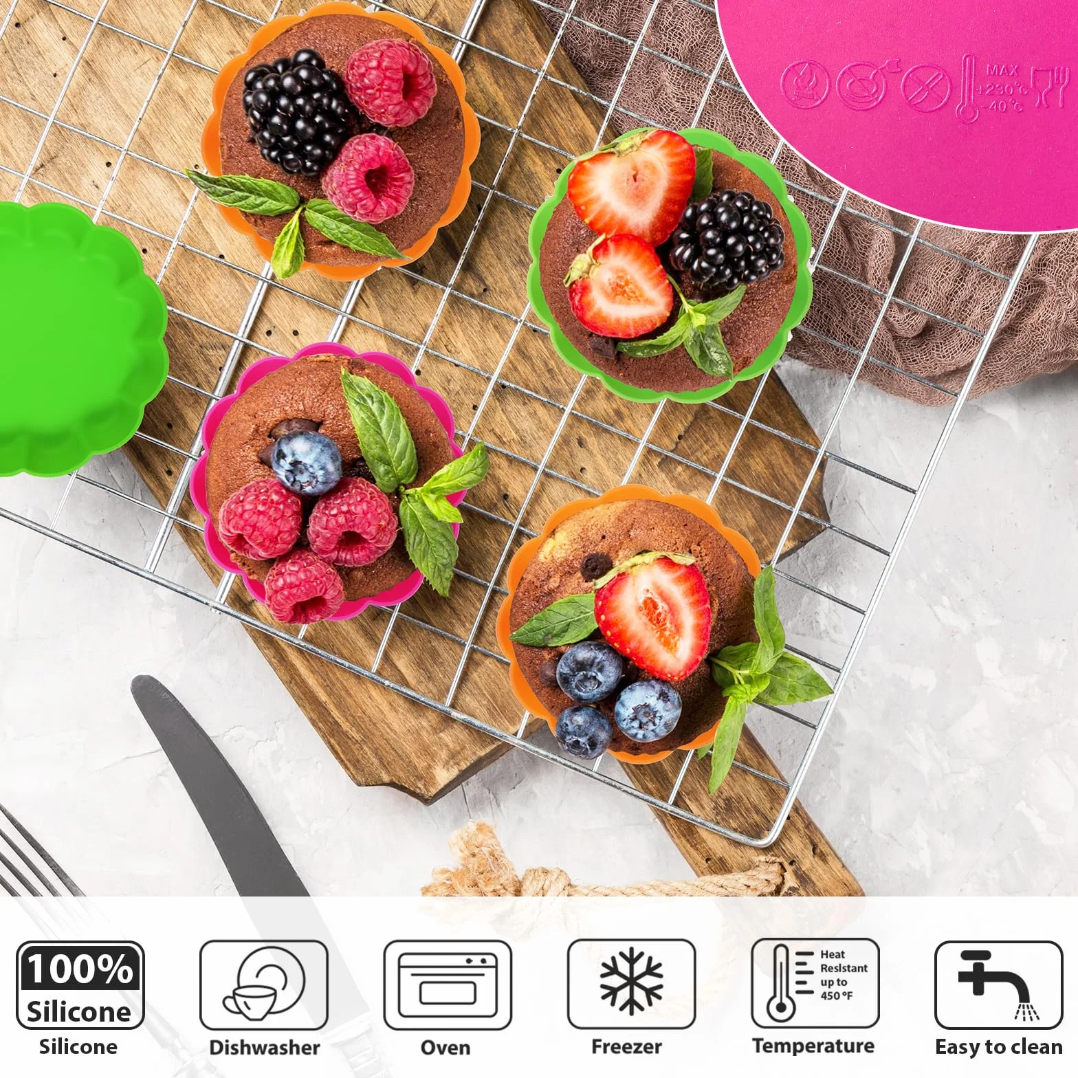 webake Silikonowa forma do mini tarty, 12 sztuk, 8 cm, forma do tortów, tortów owocowych, quiche, do małych ciast, na tort, blacha do pieczenia