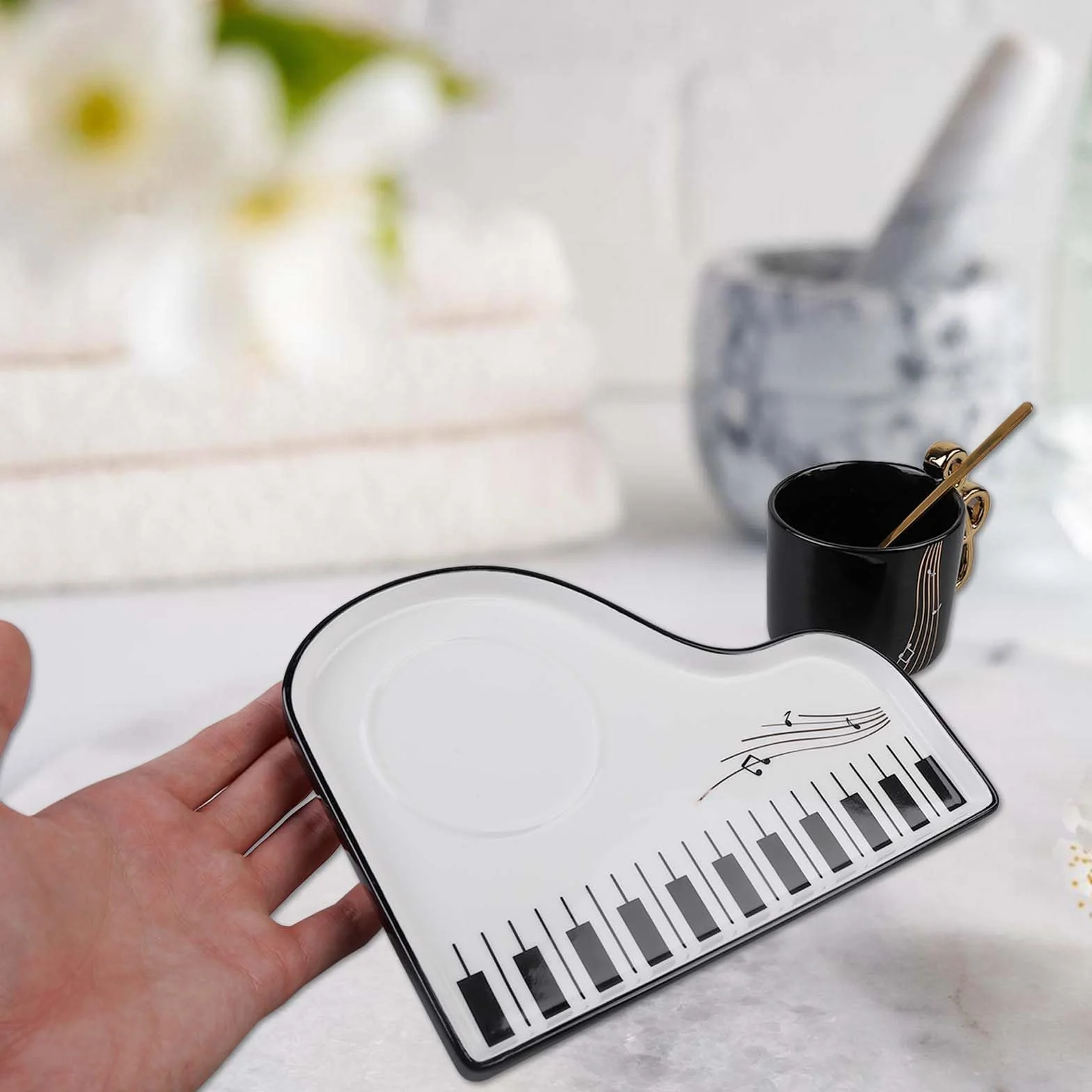 Filiżanka do kawy na fortepianie, 200 ml, ceramiczne kubki do kawy, filiżanki, spodki, zestaw filiżanek do cappuccino ze spodkami i łyżeczką, porcelanowy kubek muzyczny, filiżanka do espresso dla