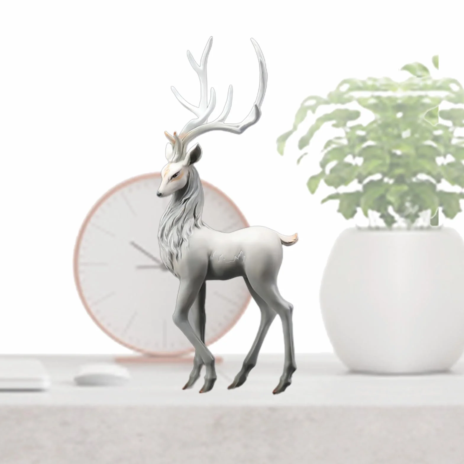 Generisch Figurka renifera, figurka renifera, klasyczna statuetka stołu renifera, elegancka statuetka jelenia do dekoracji bożonarodzeniowych, figurki zwierząt łosia z żywicy do dekoracji wnętrz