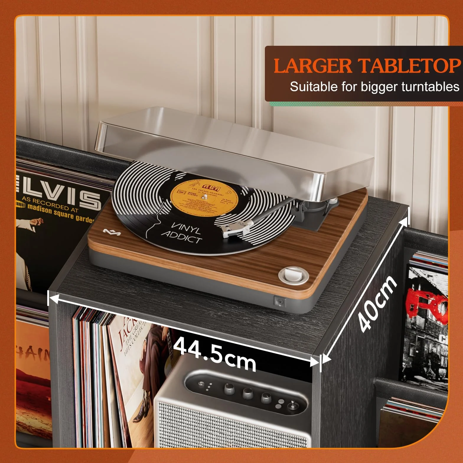 Bikoney Stojak na Gramofon z Półką na Winyle – Szafka Pod Gramofon z Miejscem na 300 Płyt, Konsola Multimedialna z Półką na CD do Winyli, Stereo i Gramofonów (Vintage Czarny)