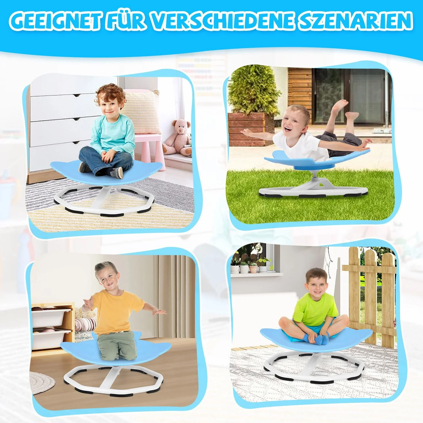 Sensoryczne krzesło obrotowe dla dzieci z autyzmem ADHD, karuzela 360°, zabawka treningowa koordynacji i równowagi, niebieskie