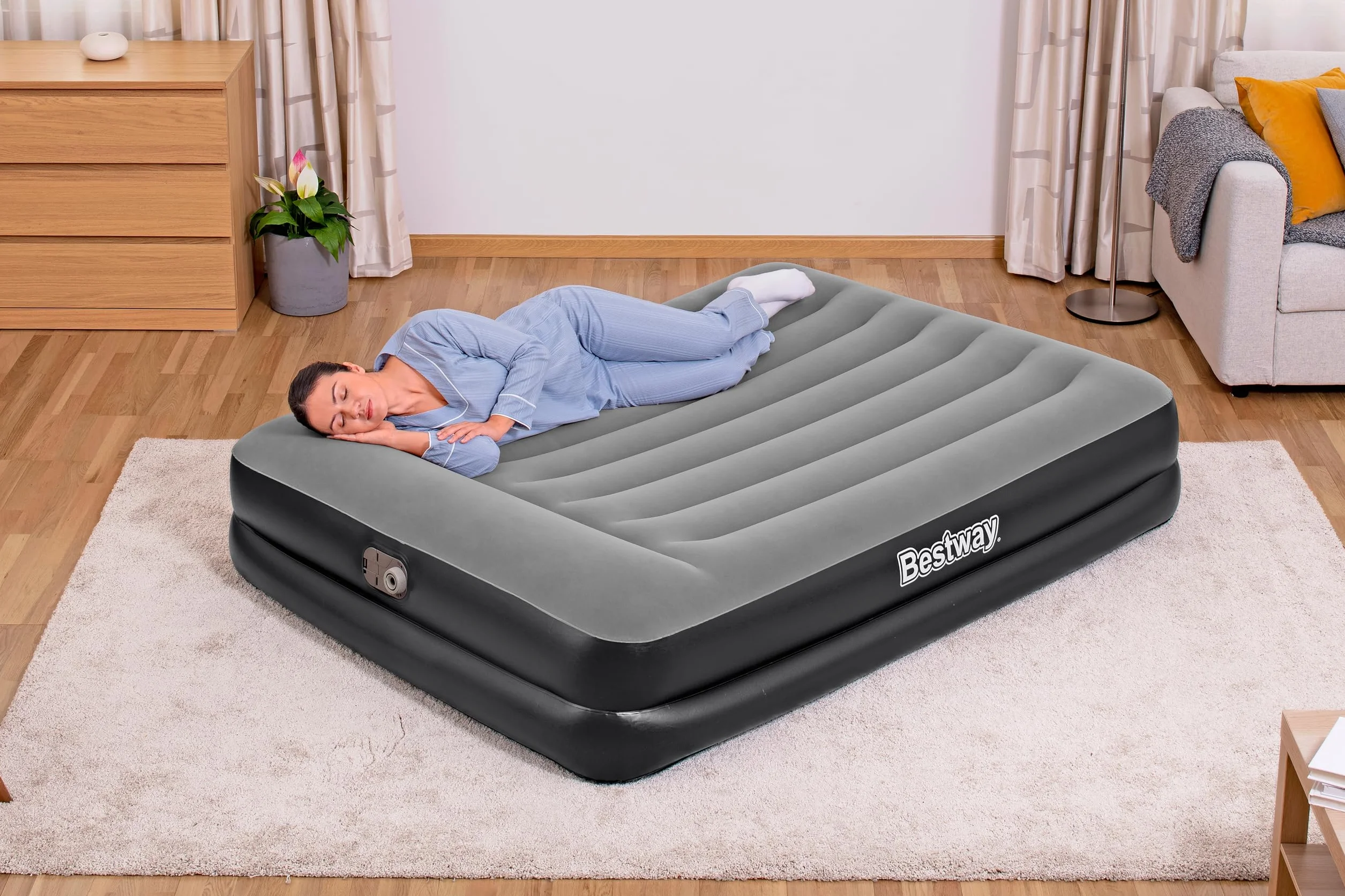 Bestway TriTech Aerolux materac dmuchany ze zintegrowaną pompą elektryczną Double XL/Mid 203 x 152 x 46 cm