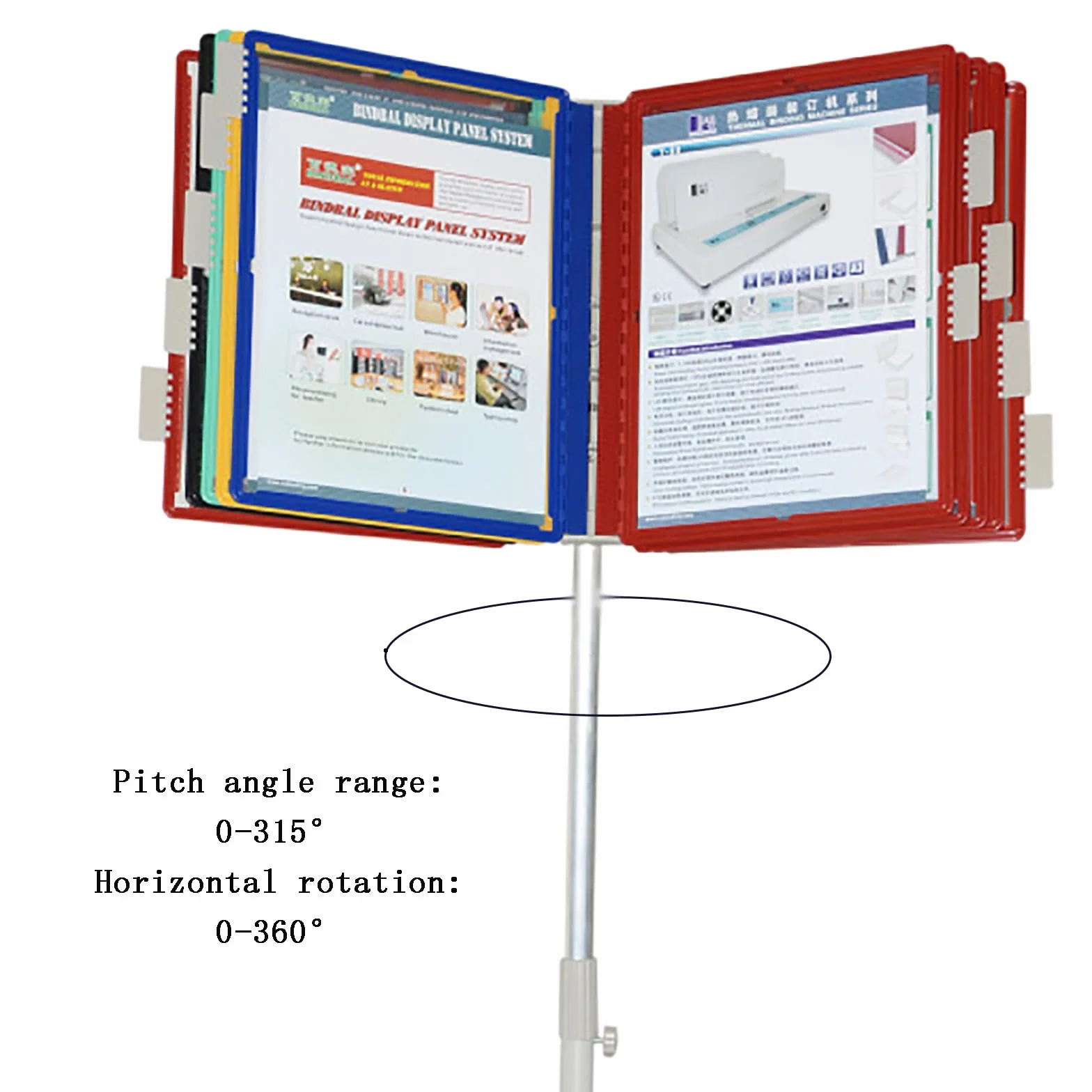 Obrotowy stojak podłogowy, regulowana wysokość 80-120 cm, kąt nachylenia 315°, idealny do zarządzania danymi, bibliotek, liczników odzieży, biurek hotelowych, salonów samochodowych