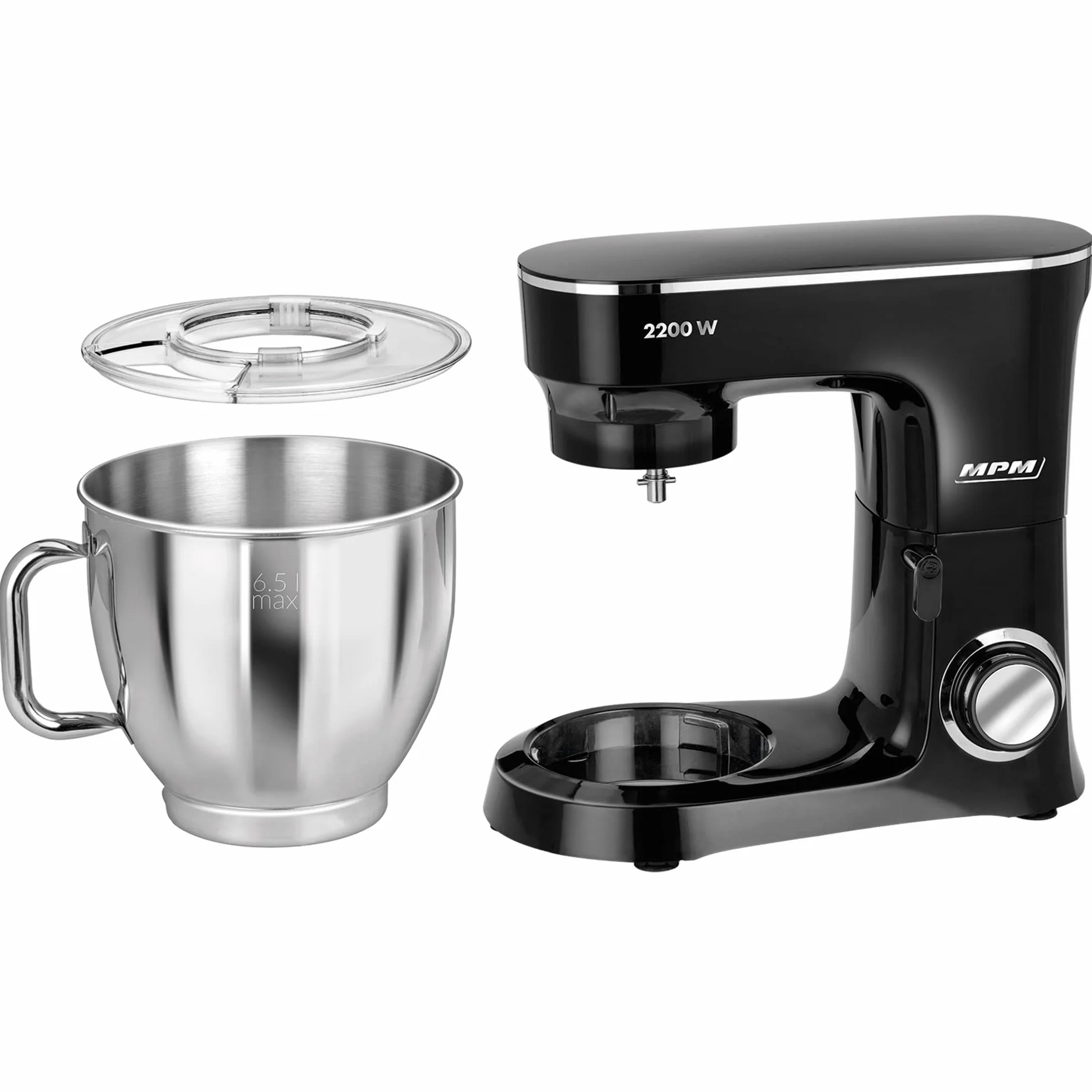 MPM MRK-19B robot kuchenny, piekarnia, profesjonalny blender, ugniatarka, ciasto, orbital + waga, 2200 W, maks. 6,5 l, miska ze stali nierdzewnej, 6 stopni prędkości + funkcja pulsu, system