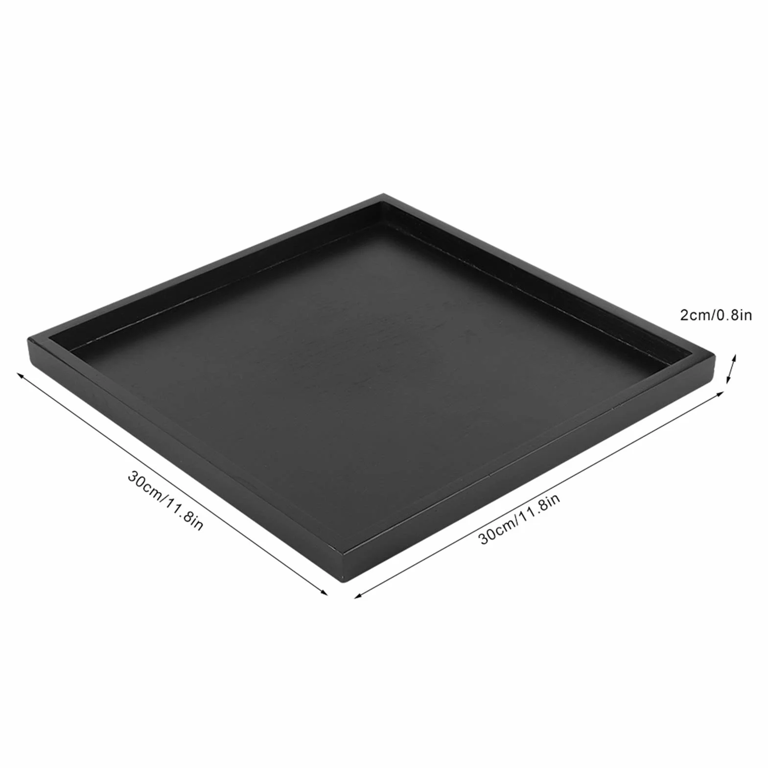 Cocoarm Prostokątna drewniana taca do serwowania, duża 30 x 30 x 2,5 cm, lite drewno, czarna, nowoczesna, podwyższone krawędzie, lakierowana, taca śniadaniowa, drewno paulowni