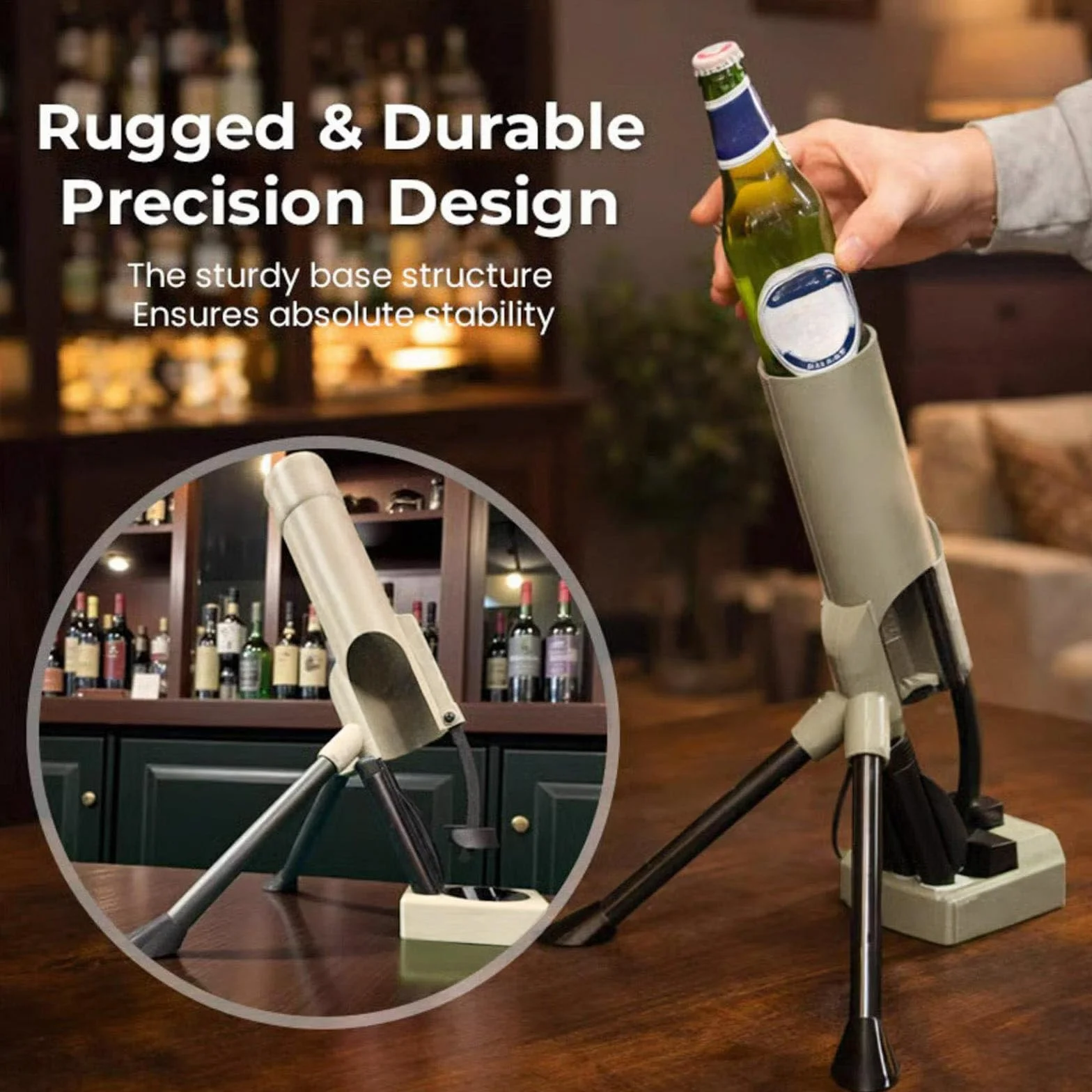Otwieracz do butelek piwa w stylu moździerza, 51 mm, automatyczny wyrzut kapsla z mechanizmem naciskowym, Beer Bottle Mortar Opener zabawny, śmieszny moździerz do piwa bezręczny otwieracz do butelek