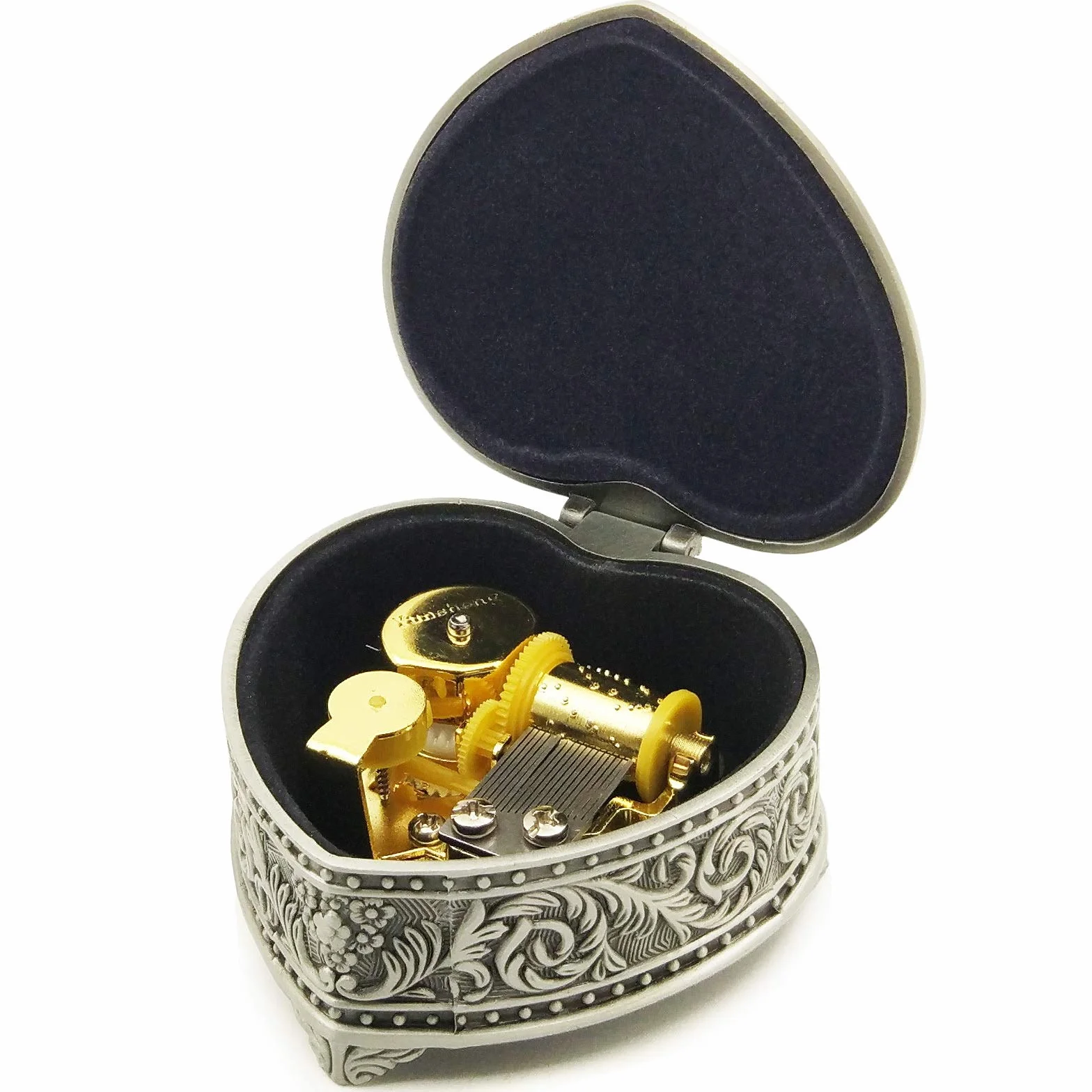Wingostore wytłaczana pozytywka ze stopu metalu, nakręcana i złoty mechanizm, pozytywka na Boże Narodzenie, urodziny, walentynki, (HearShapedMetalYMSS, You are My Sunshine)
