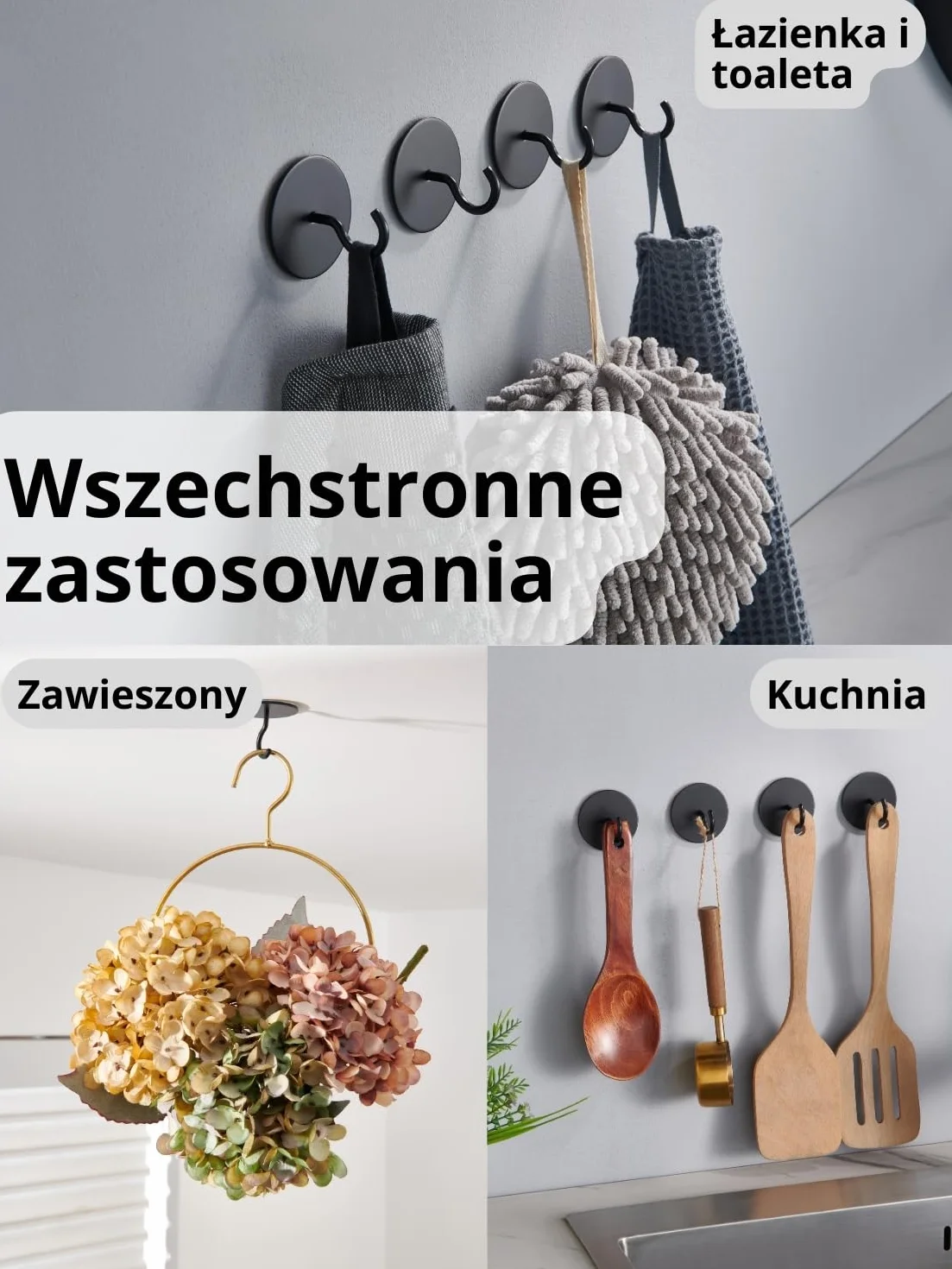 DEKAZIA® Samoprzylepny hak sufitowy czarny okrągły, Mocny hak sufitowy bez wiercenia, Vintage hak klejący, Samoprzylepny hak ścienny czarny do wieszania ubrań i akcesoriów