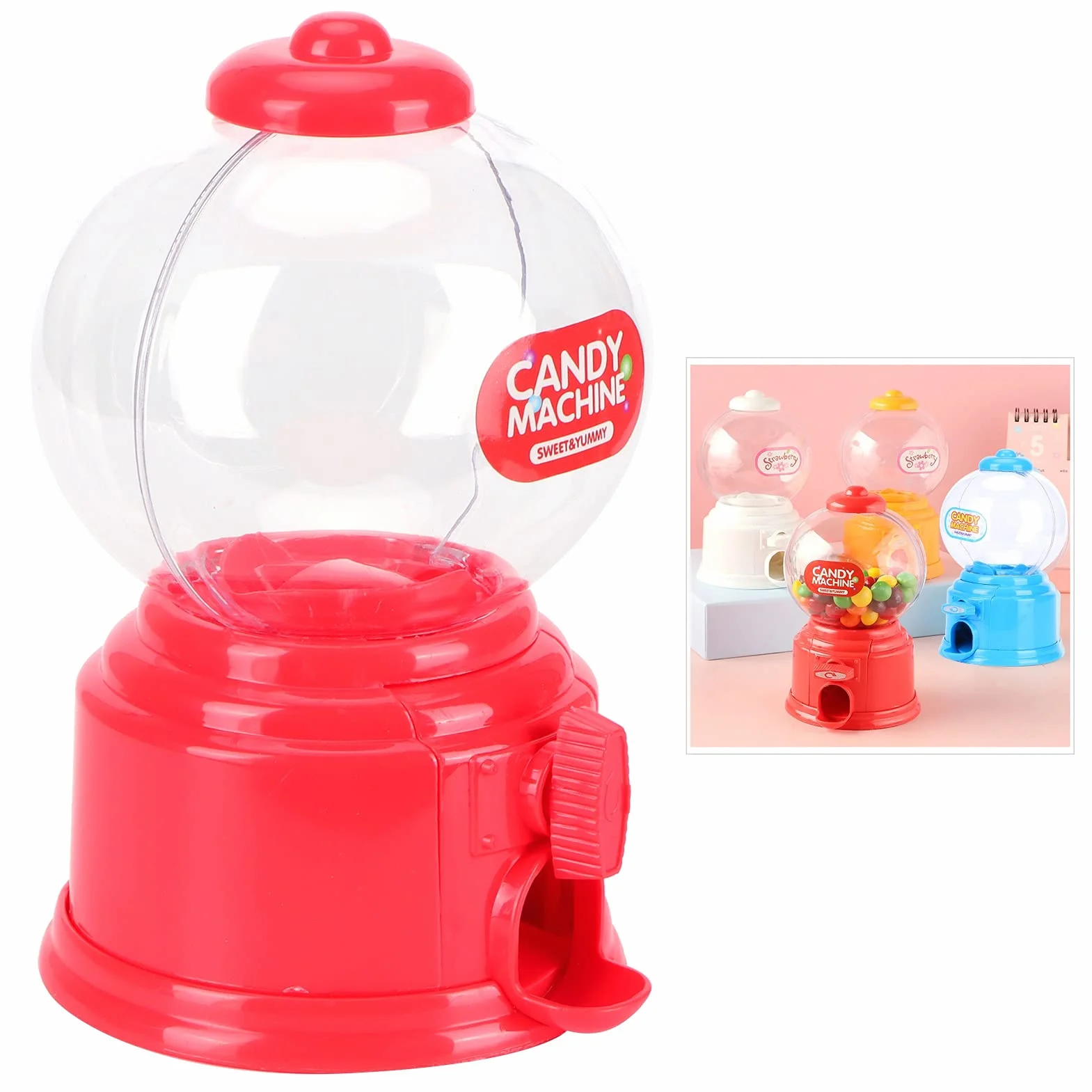 Plastikowa guma do żucia, dozownik słodyczy na automatach do żucia, banka, mini słodycze, retro, na monety, maksymalna średnica słodyczy: 1,5 cm (czerwona)