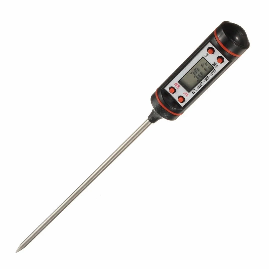 DollaTek Cyfrowy termometr do mi?sa ze stali nierdzewnej, d?uga sonda i precyzyjny ekran LCD, do p?ynów, mi?sa, mleka, grilla, gotowania, grillowania