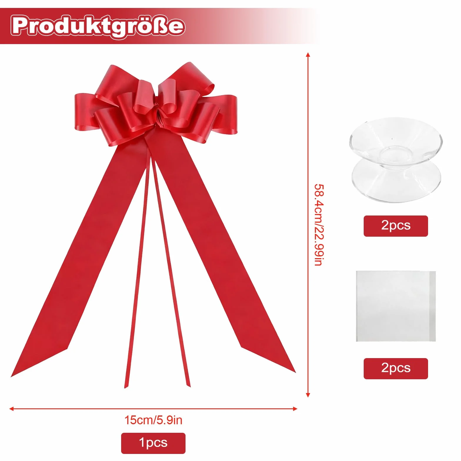 Duża kokardka, kokarda XXL, 60 cm, duża kokardka, prezent z przyssawkami i podkładkami samoprzylepnymi, ogromna kokarda do samochodu, roweru, na Boże Narodzenie, wesele, urodziny (kolor