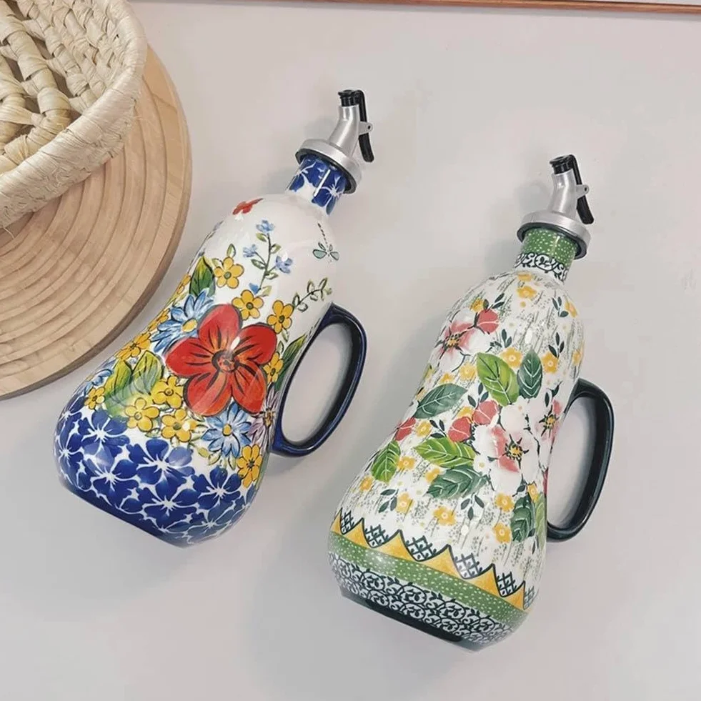 Butelka z dozownikiem oliwy z oliwek, niekapiąca wylewka, ceramiczny dozownik oleju i octu do kuchni, idealny do sosów i olejów