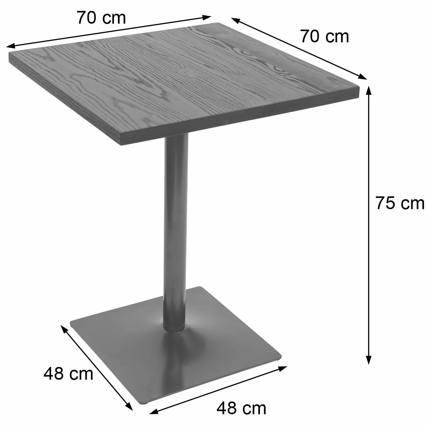 Stół bistro HWC-H10, stolik barowy, stół ladowy, przemysłowy, gastronomiczny, metalowy, wiąz lite drewno, 70 x 70 cm, jasnobrązowy