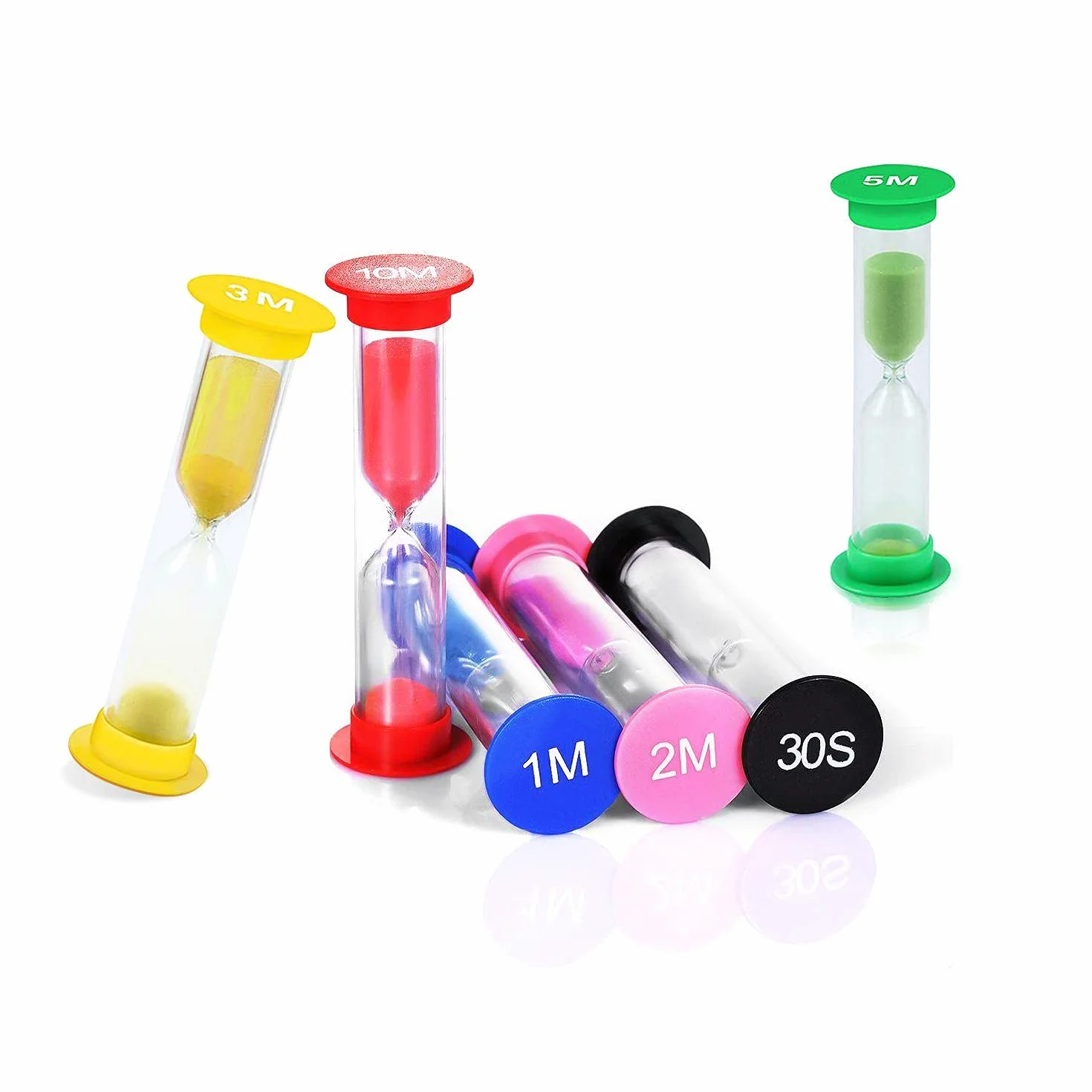 6 szt. timera klepsydry, 30 sek/1 min / 2 minuty / 3 minuty / 5 minut / 10 minut PVC szkło klepsydra ABS do klasy, domowego biura, gry