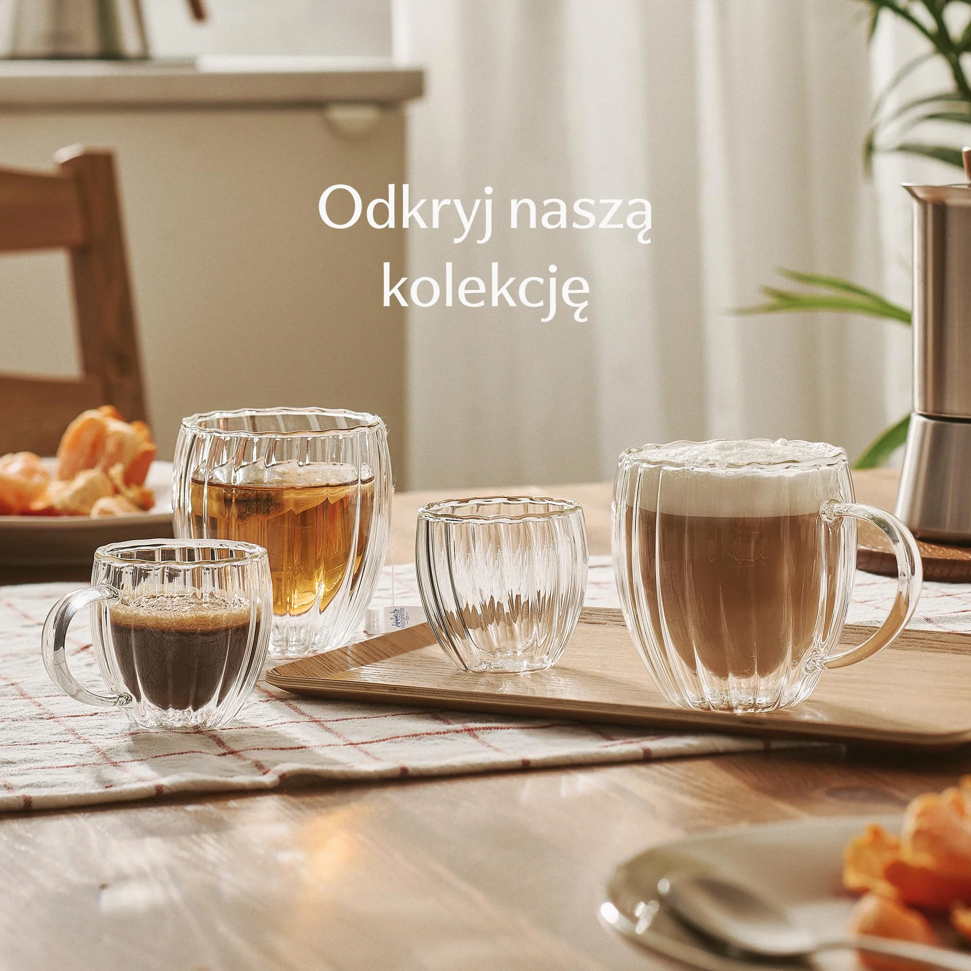 Cosumy Filiżanki do Cappuccino Szklane Dwuścienne 230ml - 4szt - Efekt pływający izolujący ciepło - Żłobkowana konstrukcja - Odporne na ciepło - Można myć w zmywarce (Cappuccino)