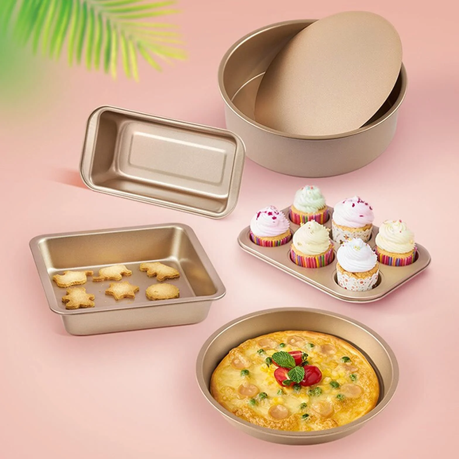 Naczynia kuchenne Nonstick zestaw do pieczenia arkusze do pieczenia ciastek tosty Pan ciasto foremka na muffinki chleb Pan 5 sztuka różowe złoto forma nieprzywierająca