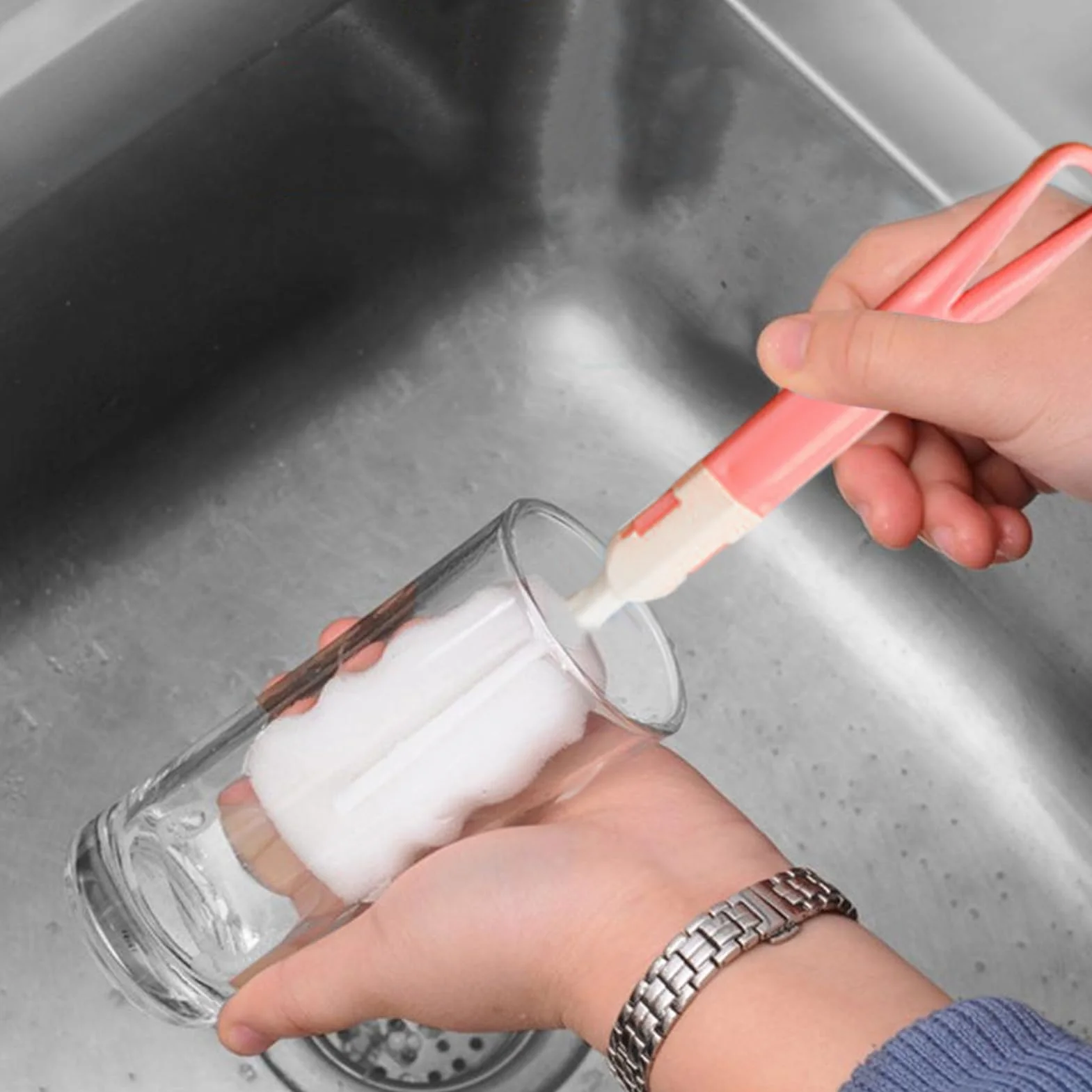 Bottle Cleaner Brush Scrubber, 22cm PP Cup Sponge Brush, Ergonomic Handle Scrubbing Tool for Tumblers, Mugs, Glasses, Kitchenware, Household Washing