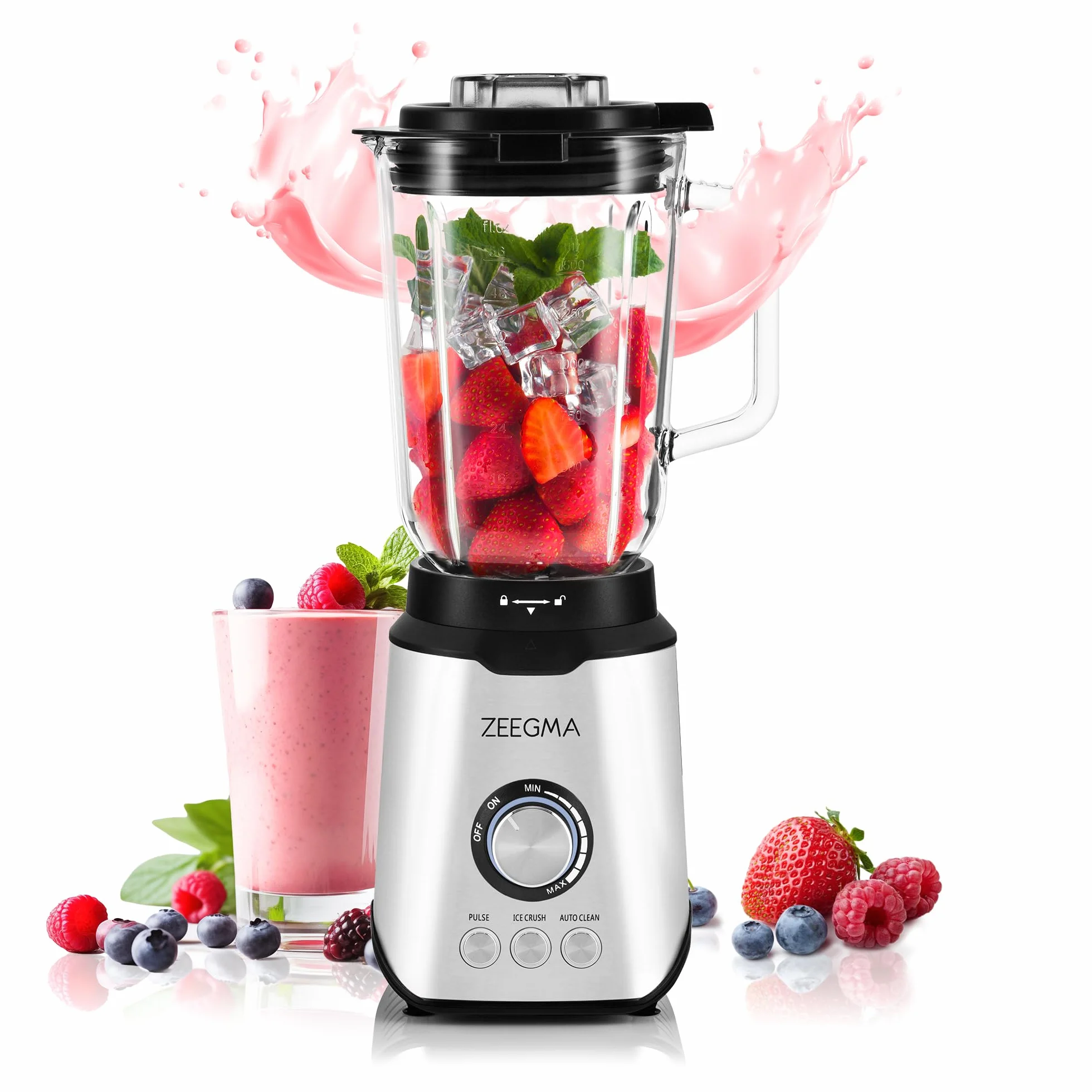Zeegma Grand Vitamine Blender Kielichowy, Silnik 1600W, 3 Automatyczne Tryby Pracy, Duży Kielich 1,75L, 6 Noży, Regulacja Prędkości, Funkcja Thermofuse, Metalowa Obudowa, Podświetlenie Led