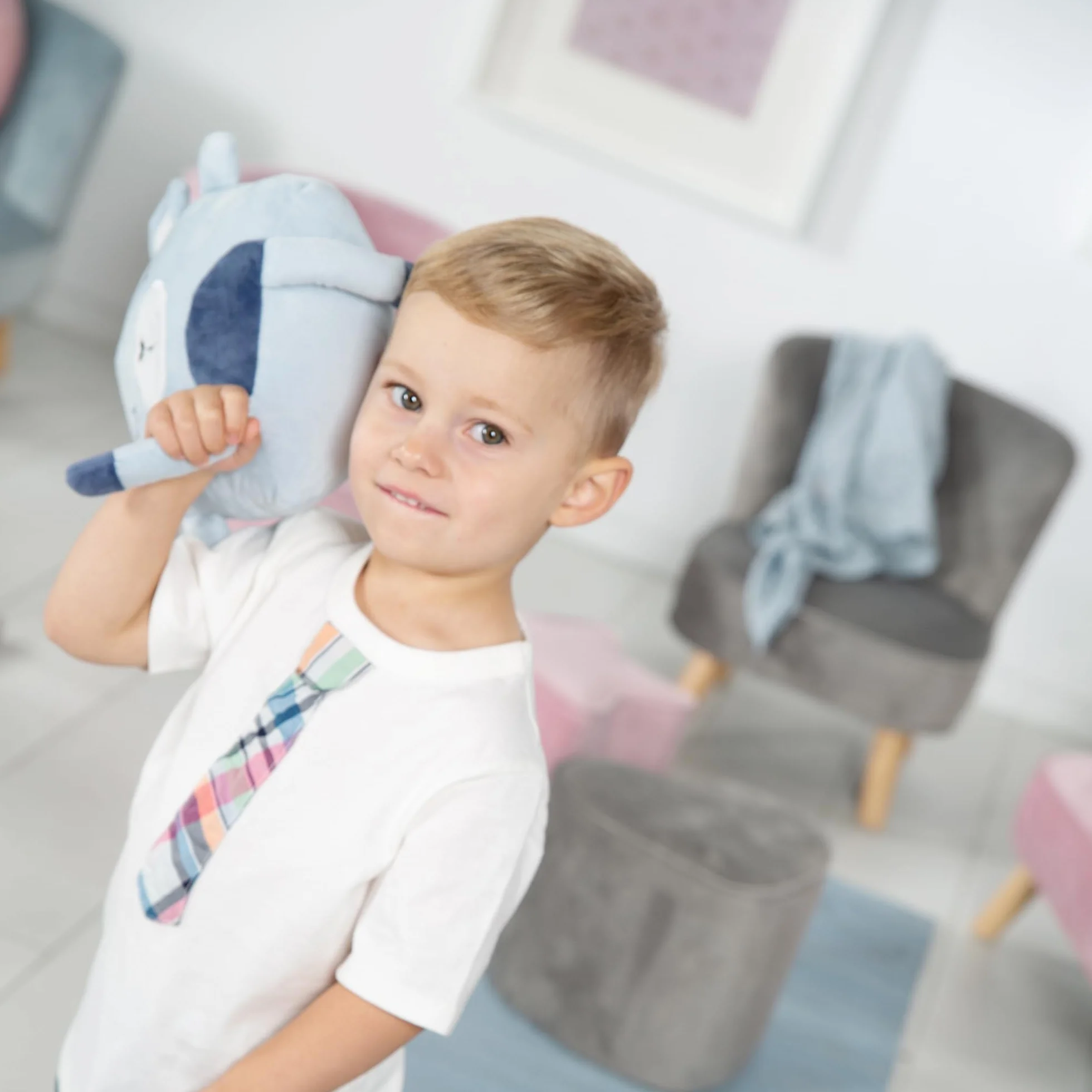 roba Fotel dziecięcy Lil Sofa - Wygodny fotel dla dziewcząt i chłopców - Stabilne drewniane nogi - Do pokoju niemowlęcego i dziecięcego - Materiał z weluru - Szary