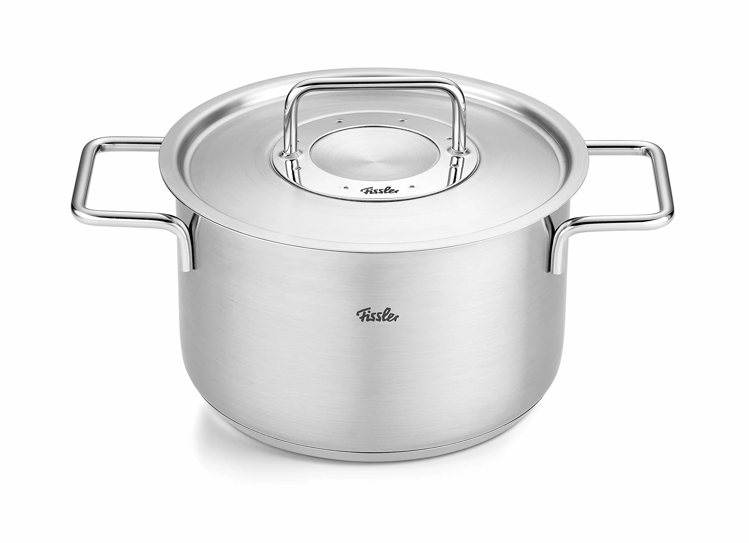 Fissler Pure Collection zestaw garnków ze stali nierdzewnej, 4-częściowy, garnki z metalową pokrywką (3 garnki, 1 garnek do pieczenia) – indukcja, duże