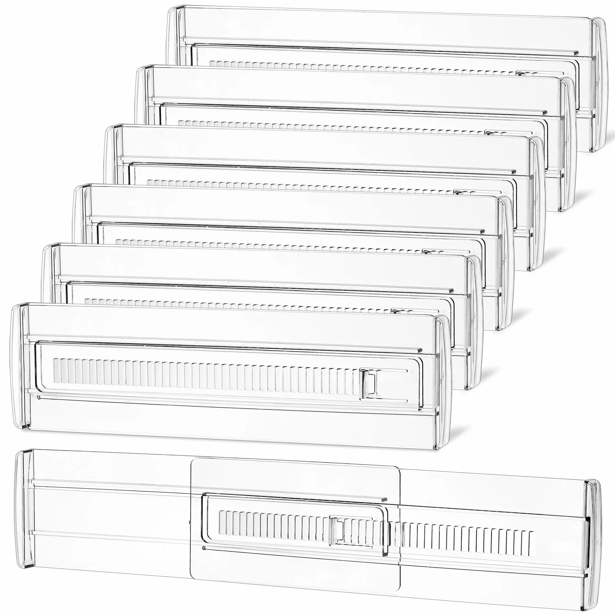Zocipro Regulowana Przegroda do Szuflady 6 szt. – Rozdzielacz 28-50 cm, Przezroczysty Separator do Kuchni, Sypialni, Komody i Biura, Łatwy Montaż z Dwustronną Taśmą Klejącą
