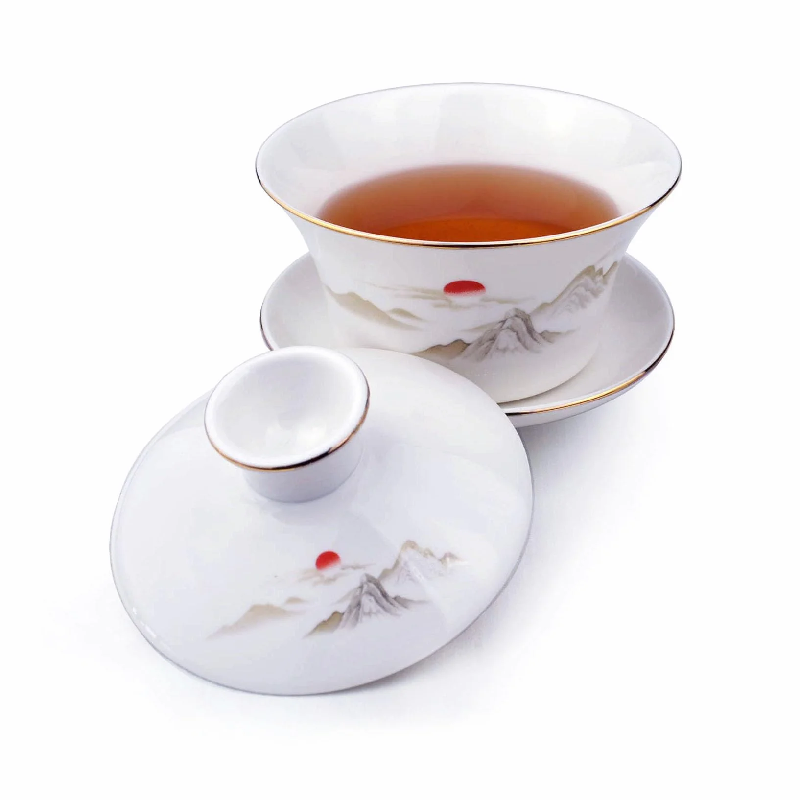 Gaiwan biała porcelana duża filiżanka 500 ml filiżanka do herbaty Sancai zestaw pokrywka słońce piękna góra (470 ml duży)