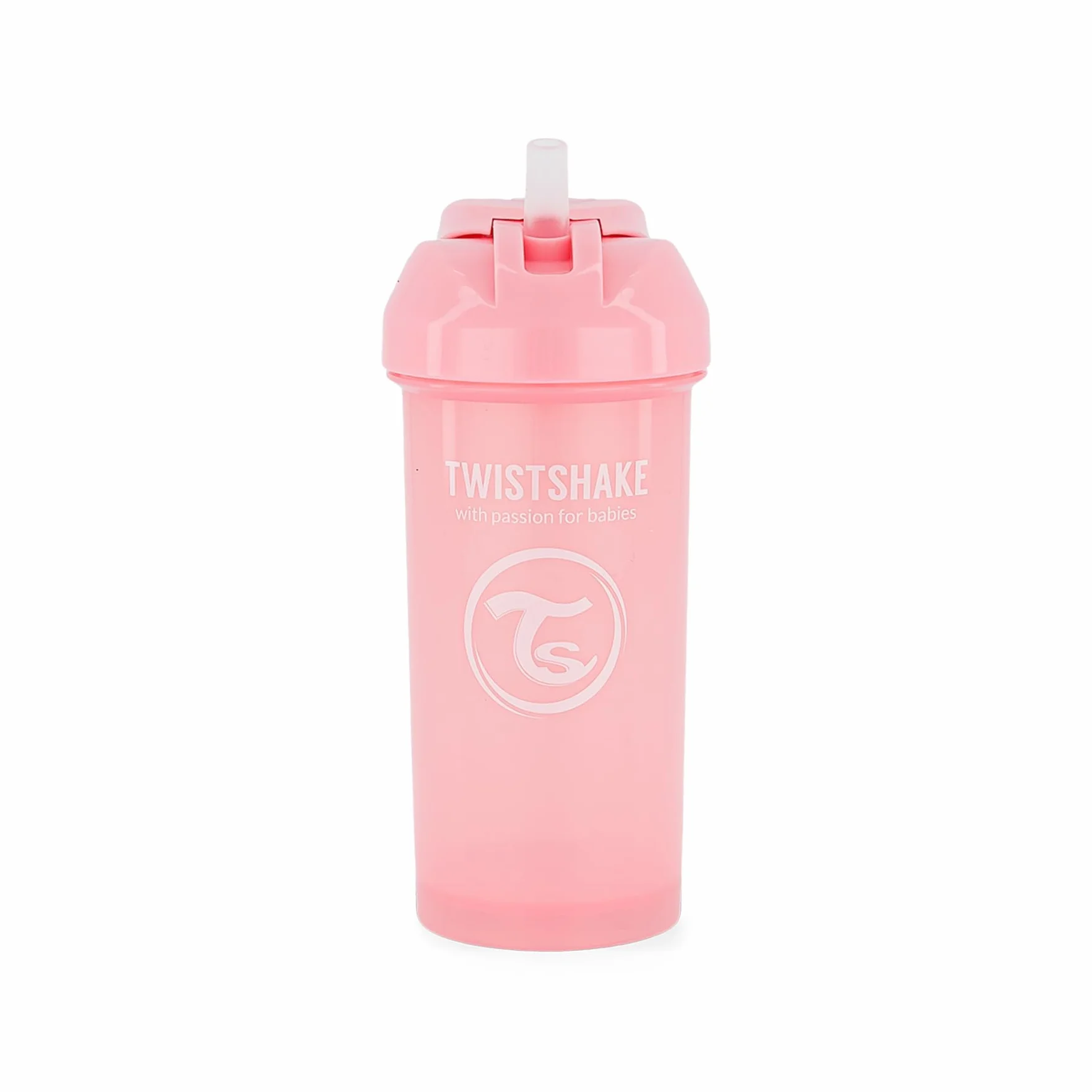 Twistshake Straw Cup Butelka do Nauki Picia z Miękką Słomką 360 ml, Kubek z Giętką Słomką dla Dzieci, Zabezpieczona Przed Wyciekiem, Nie Zawiera BPA, 12+ Miesięcy, Pastelowy Różowy