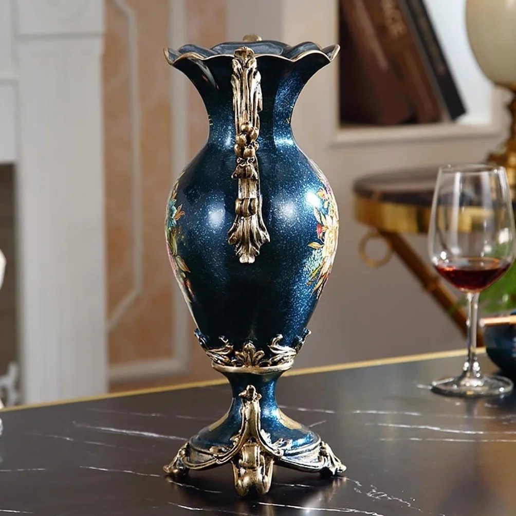Eleganckie duże wazony na kwiaty, centralny element stołu do kuchni, jadalni, salonu, wystrój domu, europejski retro wysokie duże kwiaty z żywicy, chińskie wazony do dekoracji sypialni (kolor: Bez kwiatów)