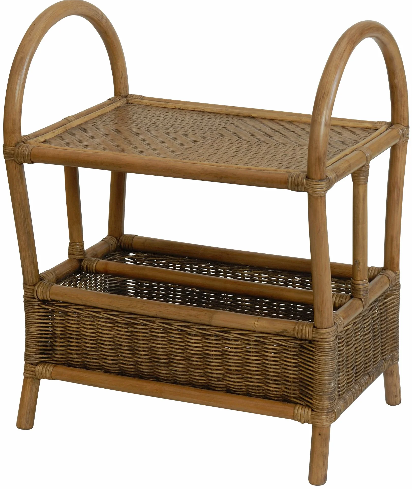 korb.outlet Ekskluzywny stojak na gazety z półką / pojemnik na czasopisma z naturalnego rattanu (brązowy w stylu vintage)