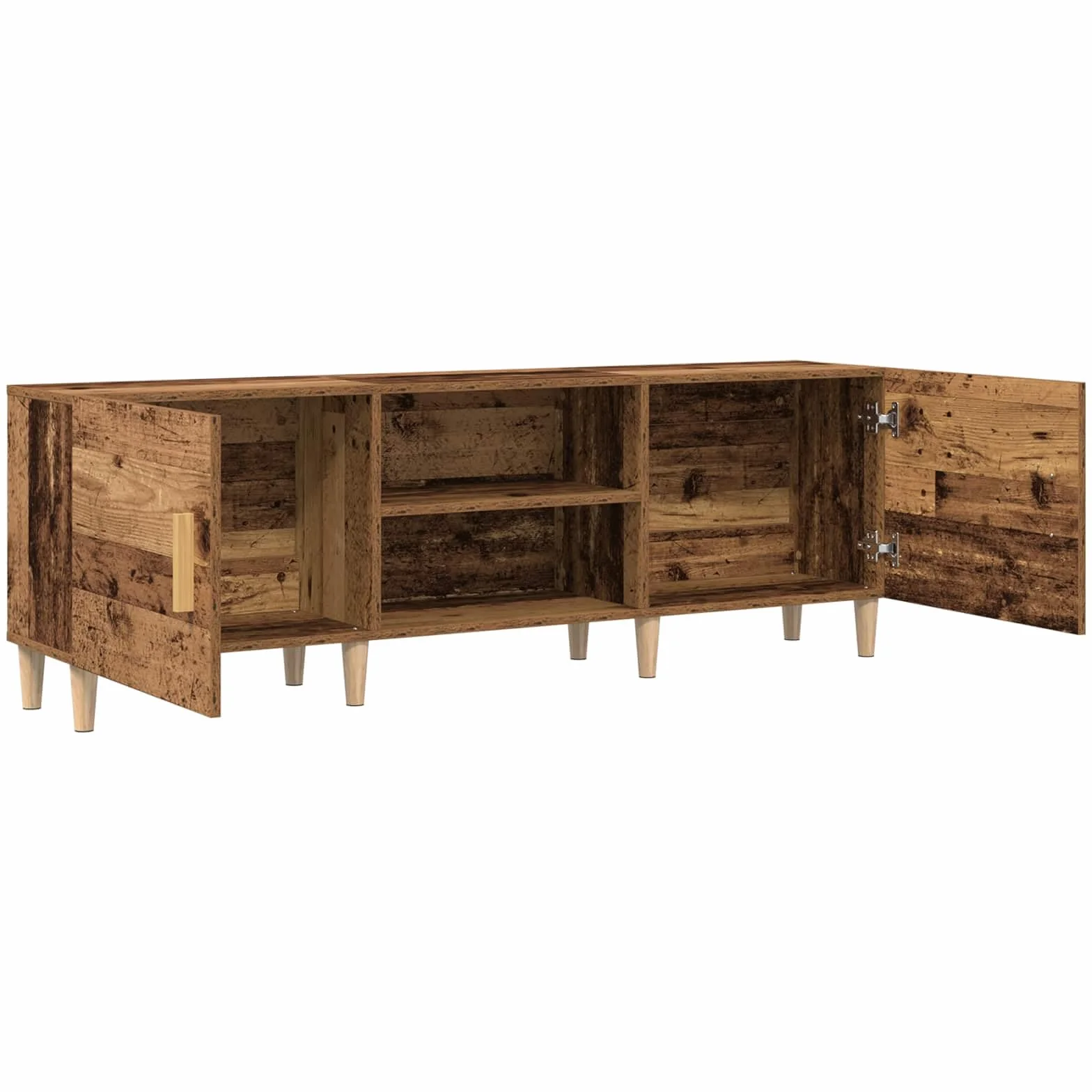 Générique Szafka pod telewizor Antyczna drewniana 150 x 30 x 50 cm Drewno Ingenierie | Solidne półki, drewniane nogi stożkowe, drzwi z czarnymi stalowymi uchwytami D, przechowywanie multimediów