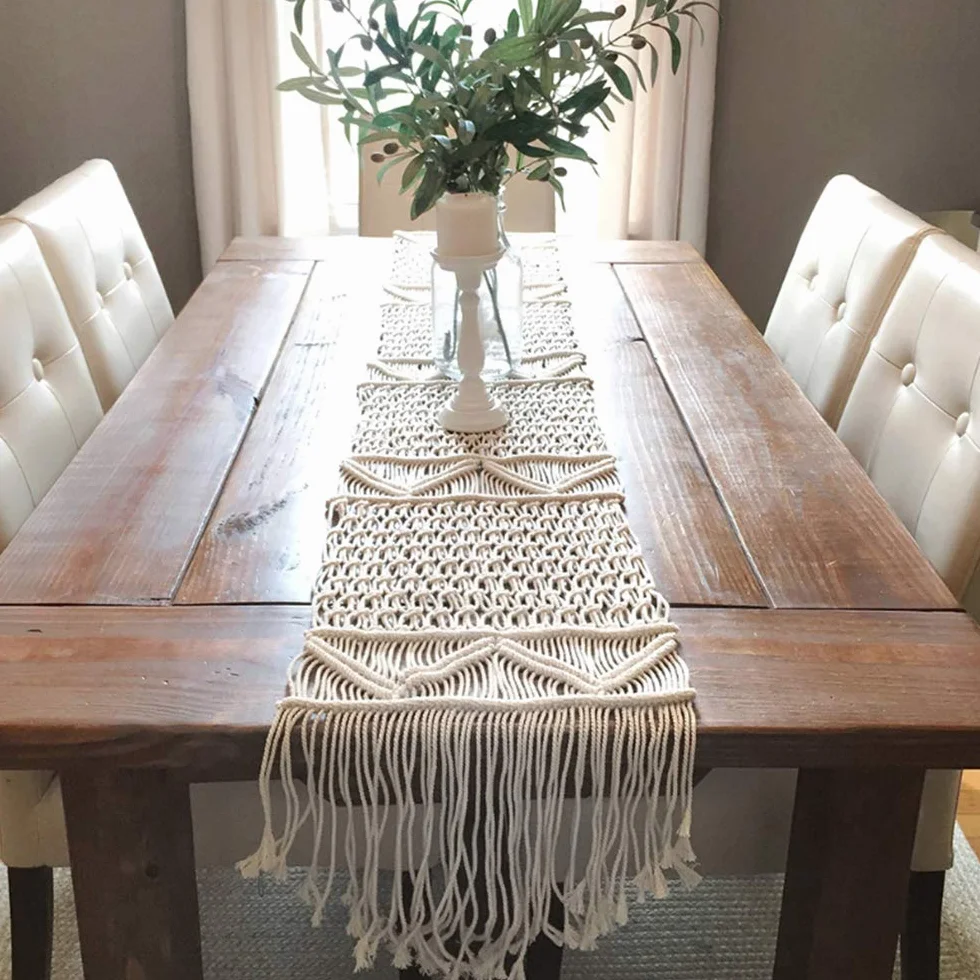 Makrama, bieżnik ręcznie tkany w stylu boho, dekoracja stołu, pościel, 35 cm x 240 cm